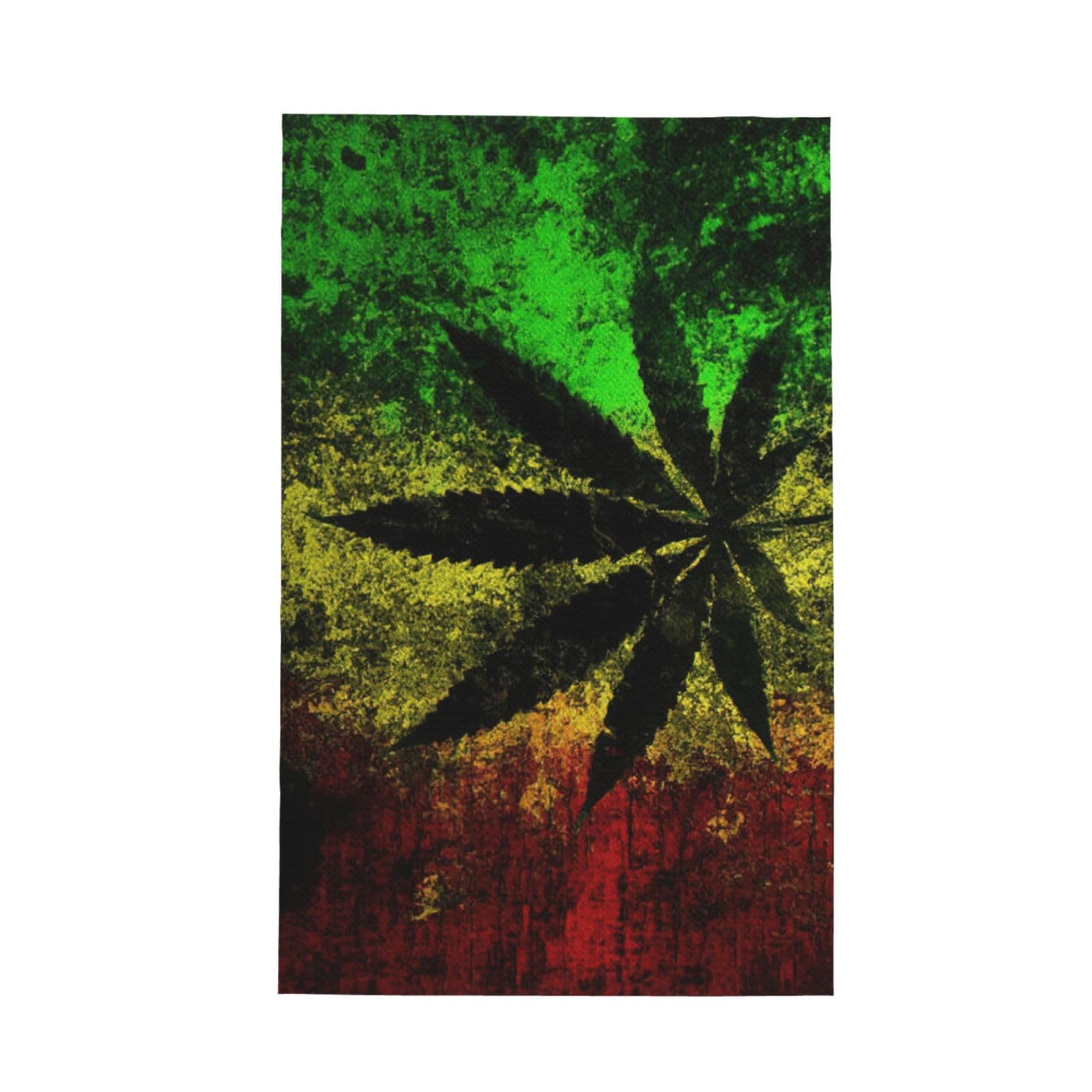 CKGODGF Jamaica Flag Leaves Print Absorbent Waffle Dishcloths,Kitchen Towels With Hanging Loops,Tea Towels.