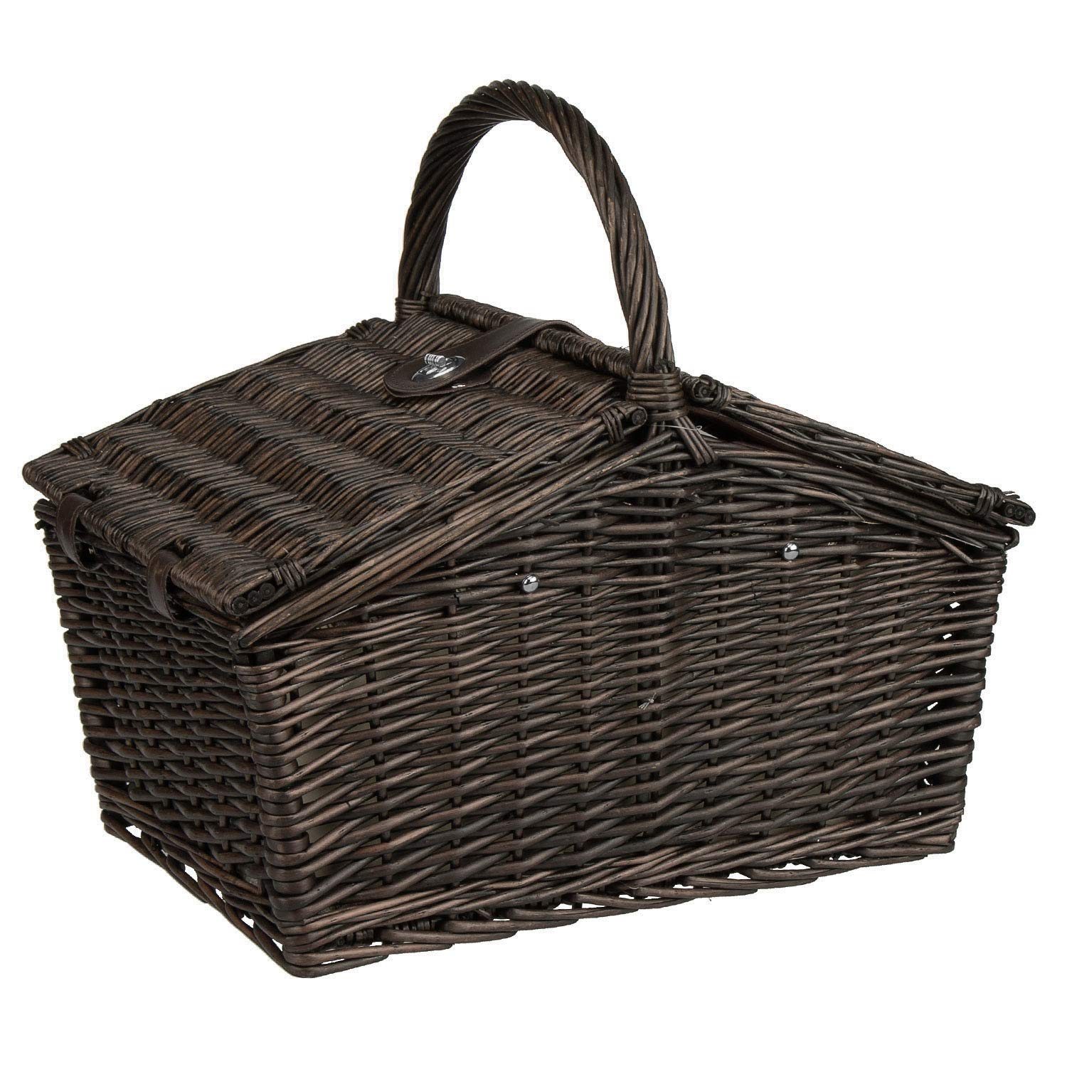 anndora Picknickkorb 4 Personen Weiden Henkelkorb Dunkelbraun + Zubehör 23 TLG.