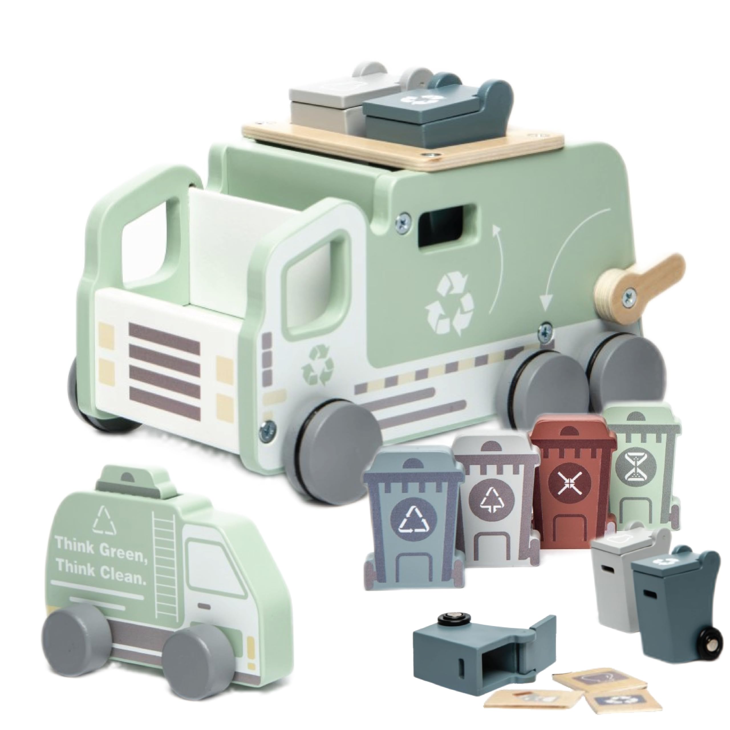 Buy Recycling Truck Playset Premium Wooden Toy Set with Large Truck