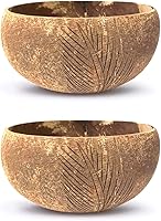 Vista 2 de Rainforest Bowls Juego de 2 cuencos de coco jumbo "Palm", 2 cucharas de madera y 2 pajitas de bambú reutilizables, 100% naturales, tallados a mano