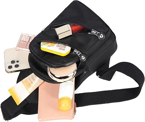 Miniatura 6 de Bolso bandolera pequeño Mochila para mujer, bolsa cruzada para el pecho, riñonera para senderismo al aire libre Correr - Negro
