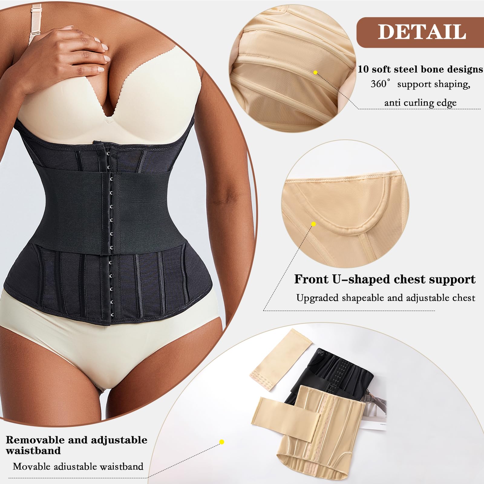 Korsett Damen Bauchweg Doppelte Verschlüsse, Waist Trainer Doppellagiges Verschlusssystem Bauchweggürtel Damen Waisttrainer Taillenformer, Verbessern Sie die Körperformung