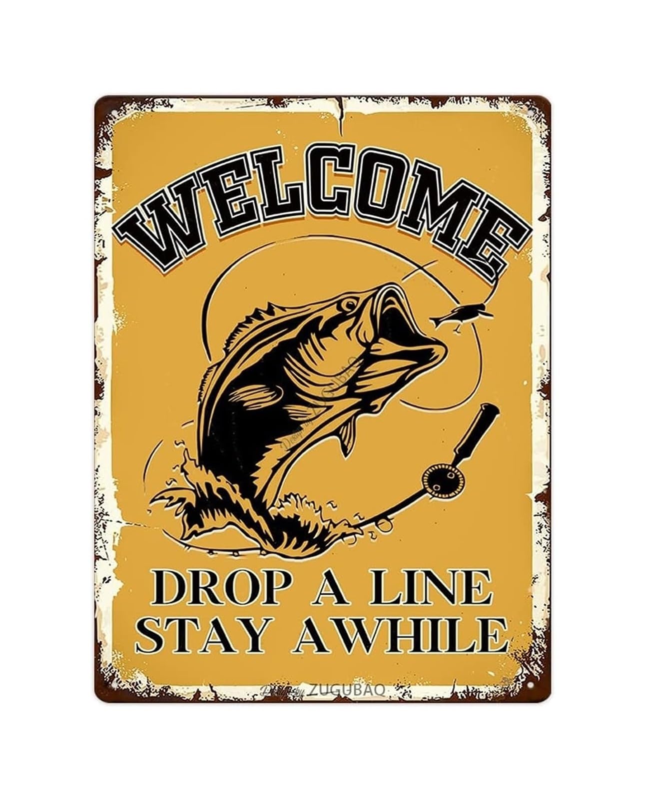 CBQZCHWDKT Funny Angler Gift Tin Sign Drop A Line Stay Awhile Vintage Metal Sign for Man Cave Garage Bar Home Wall 8 X 12 inch