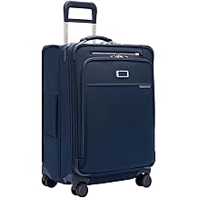 Briggs & Riley 24 Inch Compact Checked Suitcase Luggage with Wheels - Zipperless Compression Expansion System, 360 Spinner, Flat Packing Interior, Accessible Front Pocket - Baseline Collection - Navy