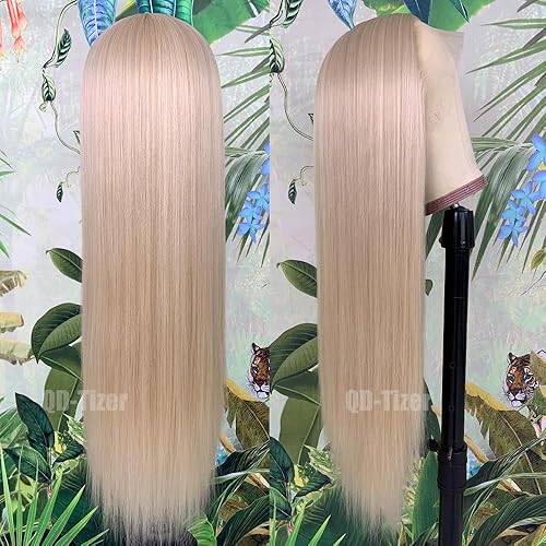 Miniatura 5 de QD-Tizer Peluca de encaje frontal sintética recta de 24 pulgadas de largo para mujer