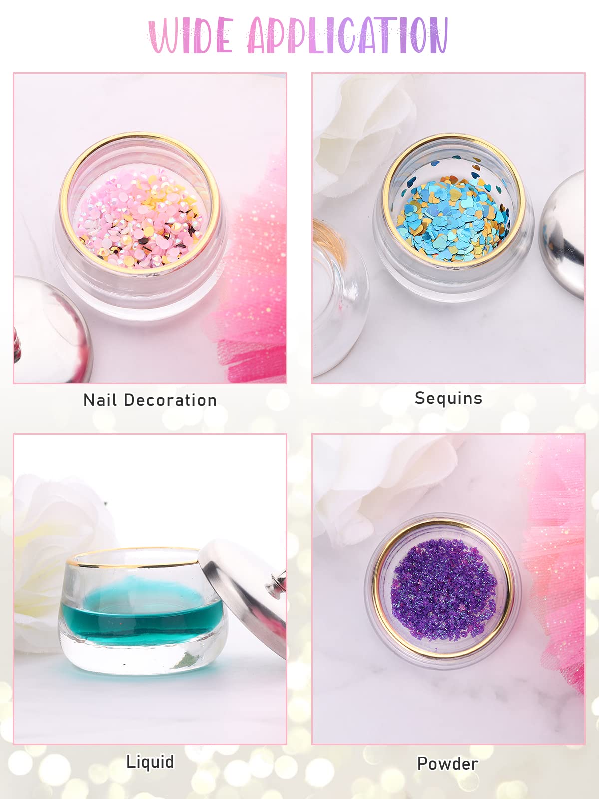 TOROKOM 2Pcs Dappen Dish Clear Monomer Dish with Lid for Acrylic Nails, Glass Nail Cup Containers for Liquid Powder Acetone Small Damping Dapping Dish Holder Supplies - Image 4