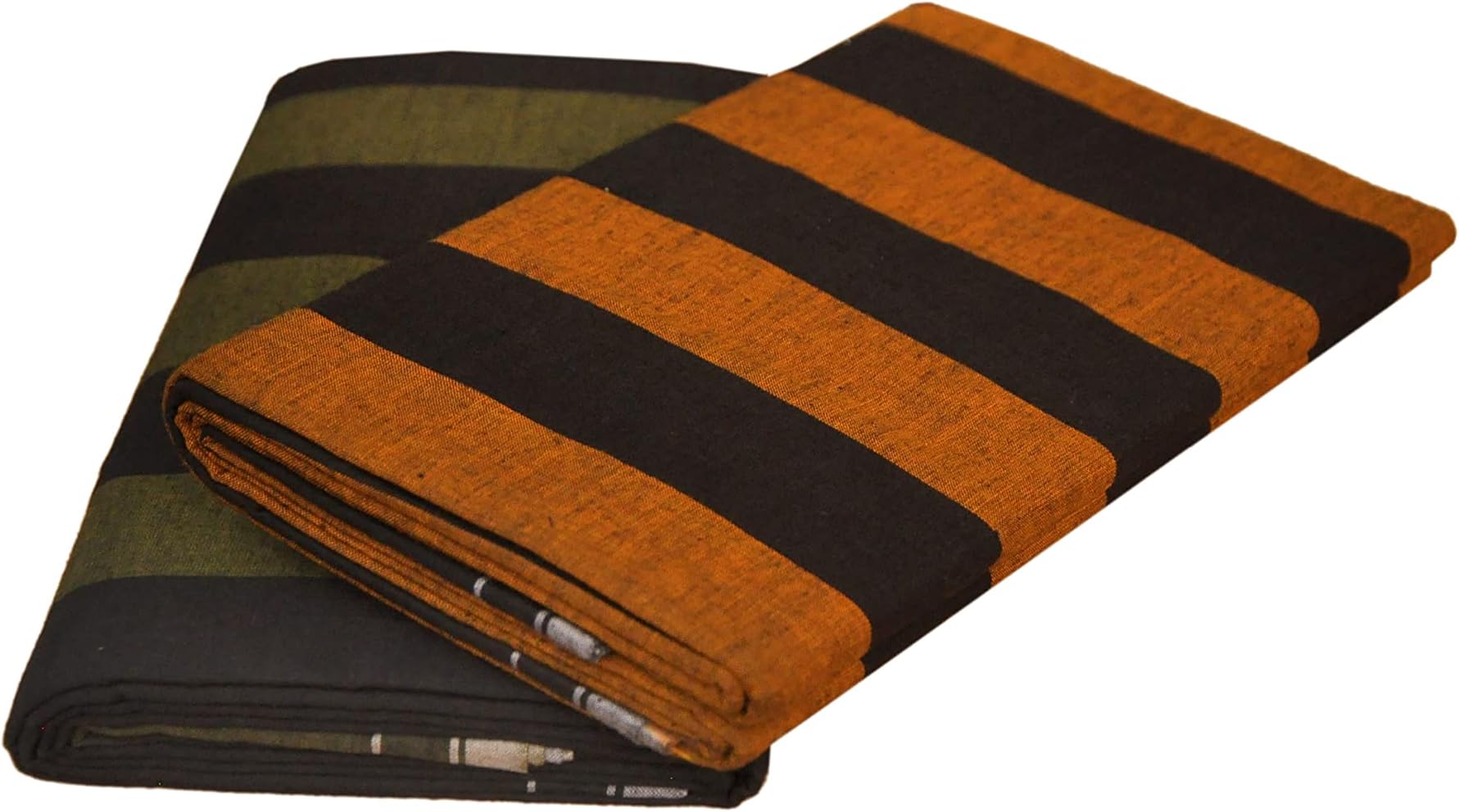 RETRO BRAND 100% Pure Cotton Black Striped Fancy Lungis For Men/2.00 Meters Length Lungis/Stitched And Unstitched Lungis/Pack Of Two Lungis