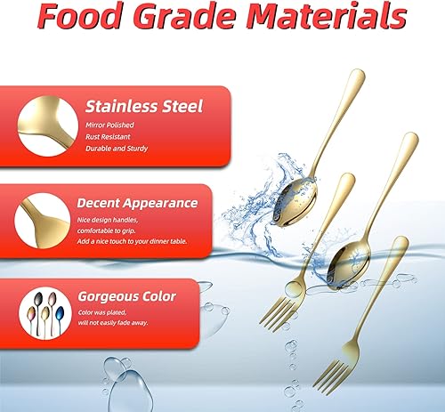 Miniatura 9 de Tenedores de cena dorados 16 tenedores de acero inoxidable juego de tenedores de vajilla pulidos con espejo tenedor de metal de cocina para el hogar