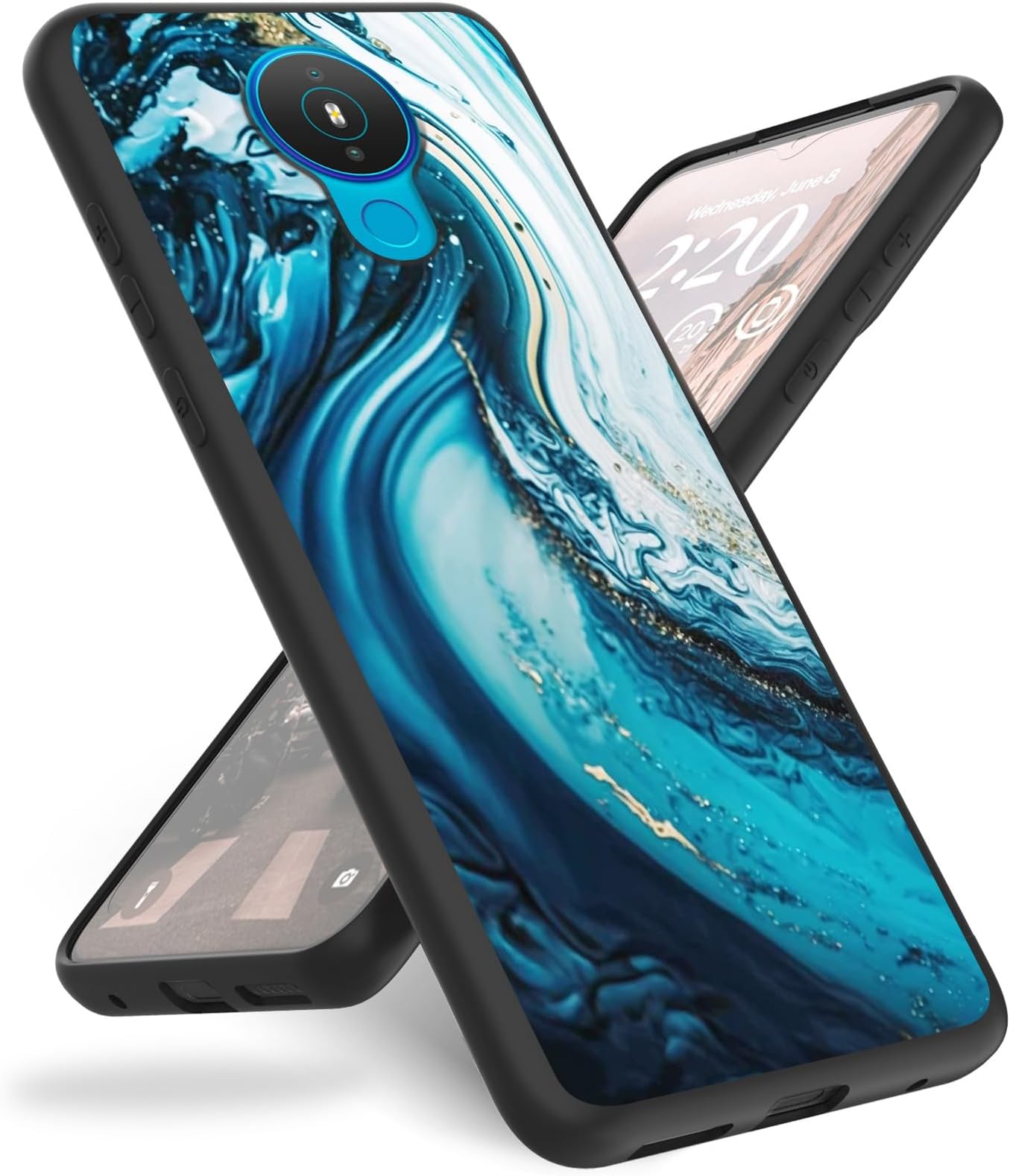 Case for Nokia 1.4 Phone Case,Slim Anti-Scratch Shockproof Durable Black Silicone Protective Cover Case for Nokia 1.4 6.52 Inch,Gold Blue Marble