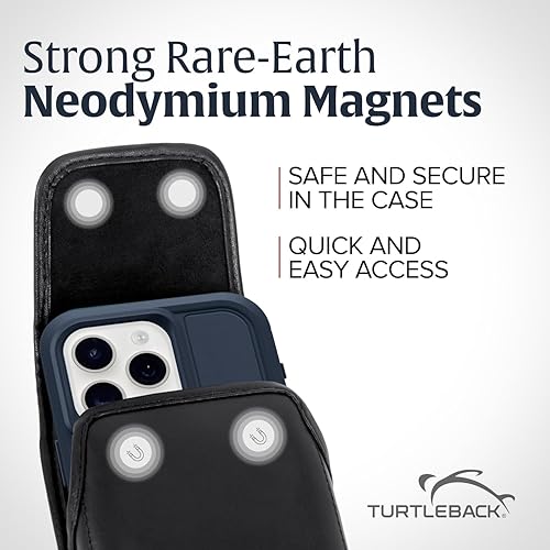 Miniatura 3 de Turtleback Funda de cuero de alta calidad para iPhone 14 Pro Max, 14 Plus, 12 y 13 Pro Max, grande, soporte para cinturón de teléfono negro para