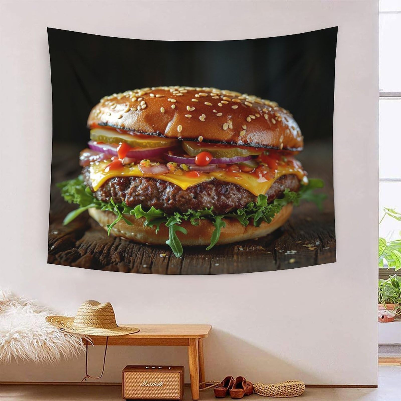 Tapisserie Hamburger 3D grand format tissu déco durable 180cmx230cm