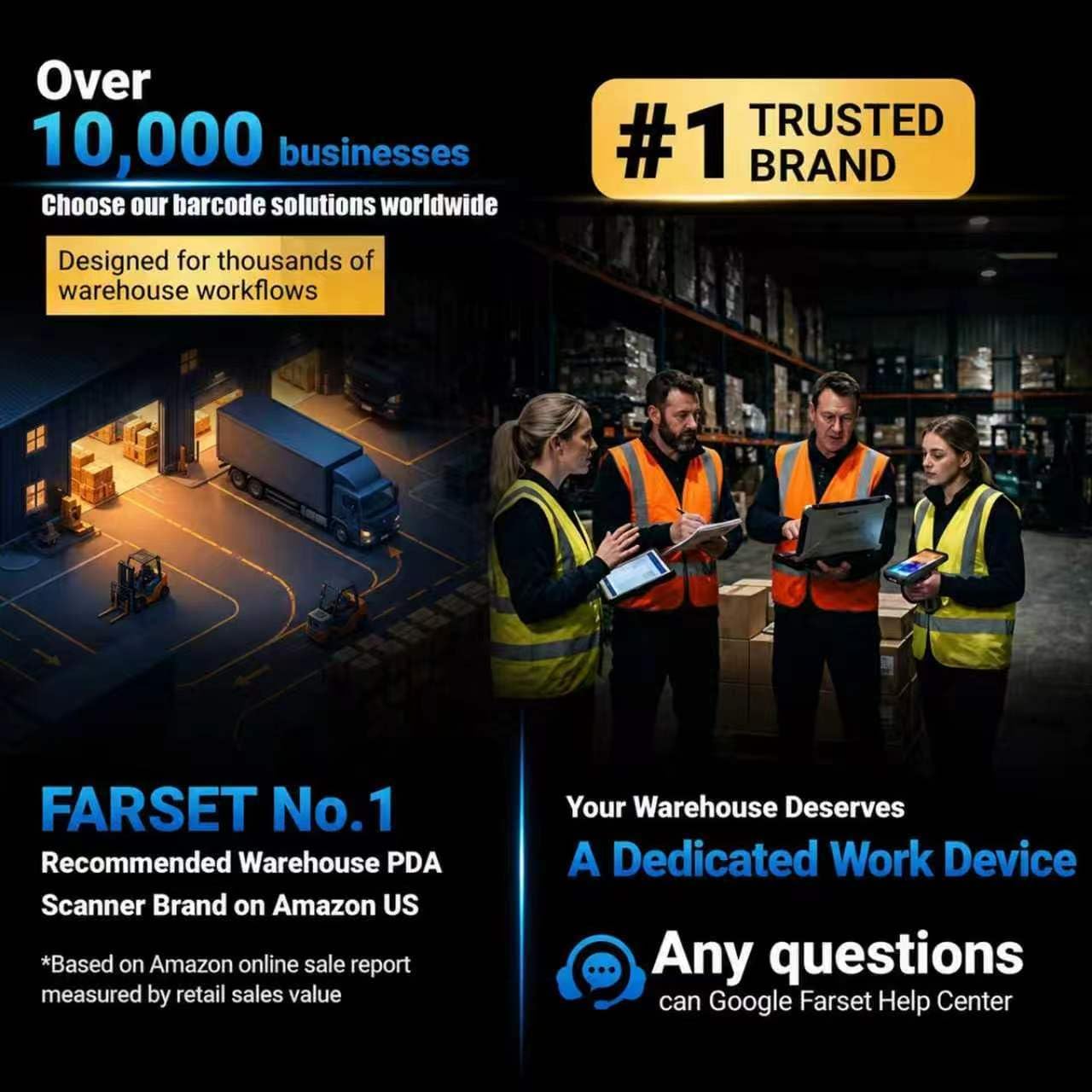 Farset F7-WiFi Android 14 Barcode Scanner PDA for Warehouse & Logistics | 1D/2D/QR Scan Zebra SE6100 Engine, WIFI, Bluetooth and GPS, 5000mAh Removable Battery, IP67 Rugged