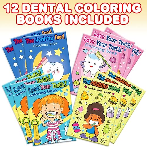 Miniatura 2 de ArtCreativity Kit de libros para colorear dentales para niños, incluye 12 mini libros para colorear y 12 cajas de 4 crayones cada uno, divertidos