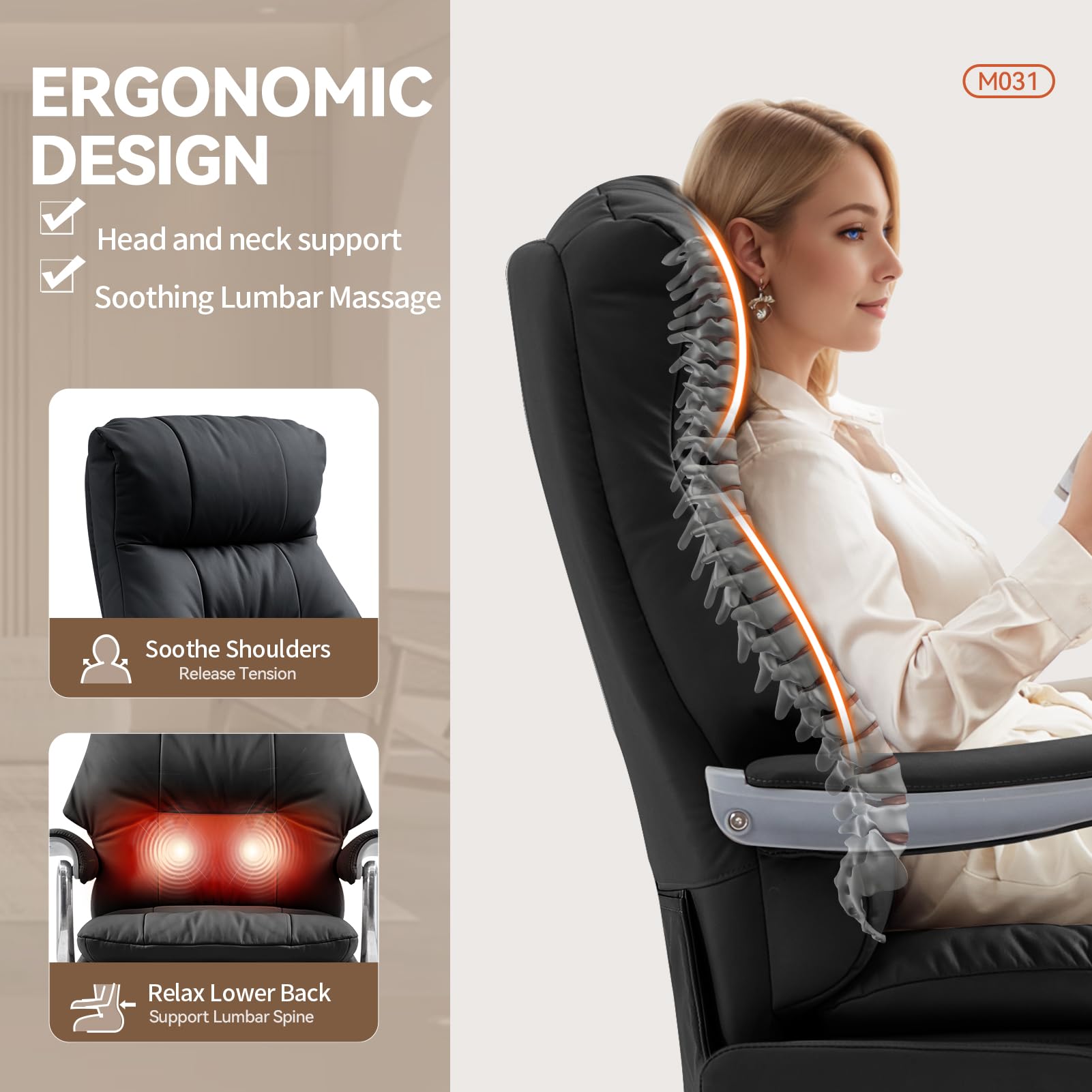 Dual Motor Electric Executive Office Chair with Foot Rest Comfy Reclining Office Chair with Massage Big and Tall — view 5