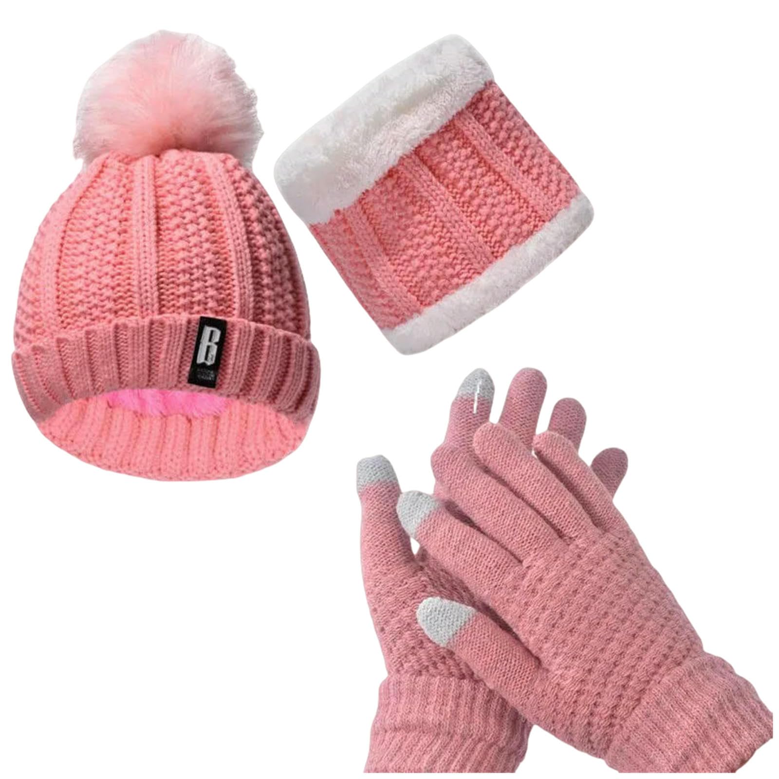 Mütze,Schal & Handschuh-Sets 3-teiliger Schal, Handschuhe, Warmes Und Winddichtes Dreiteiliges Set Für Herbst Winter, Warmer, Flauschiger Mütze schwarz