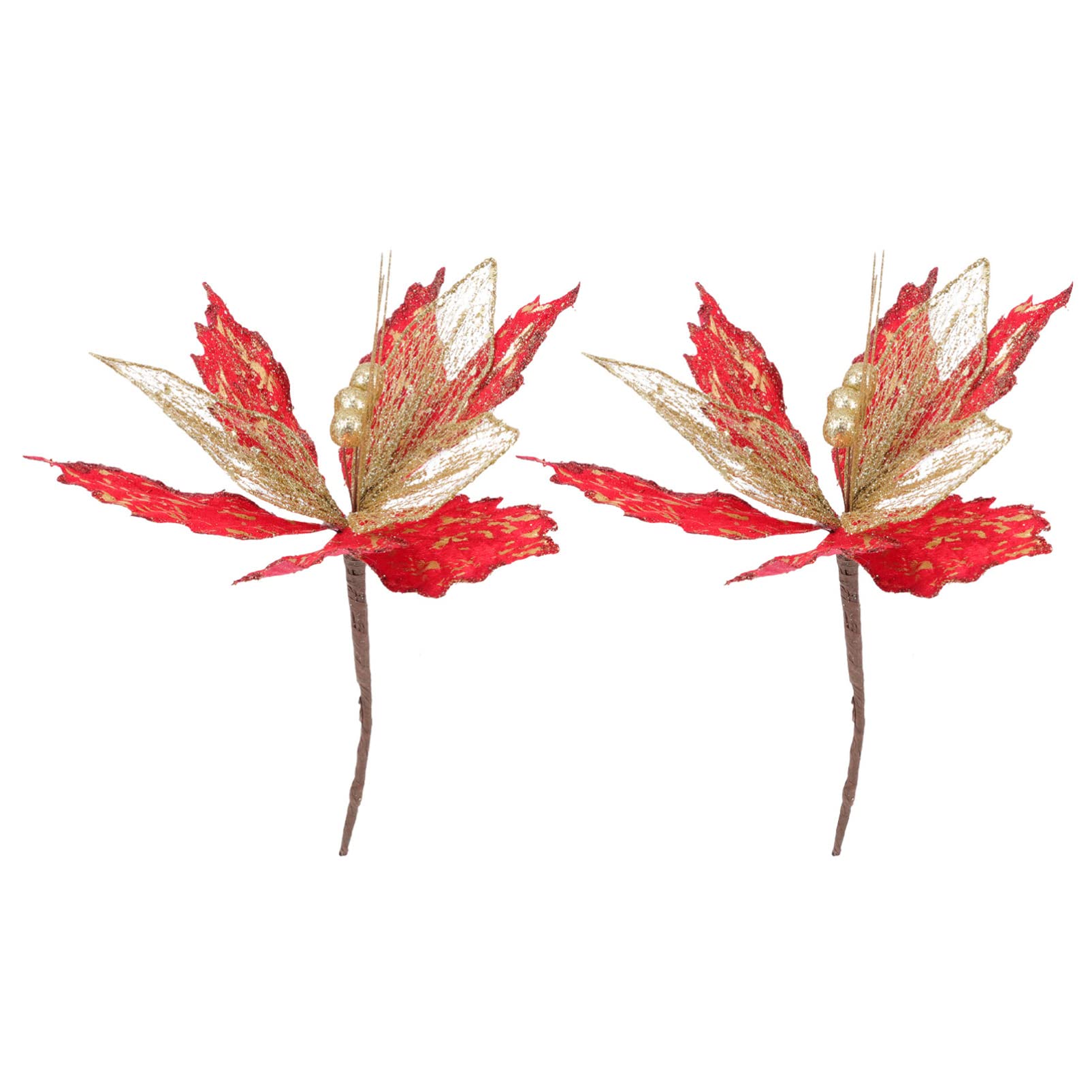 2 pièces Fleurs de noël artificielles Fleurs de Mariage Guirlande de Paillettes Pics tiges de Fleurs d'arbre de noël Couronne de Poinsettia tiges de Poinsettia artificielles Couronne décor