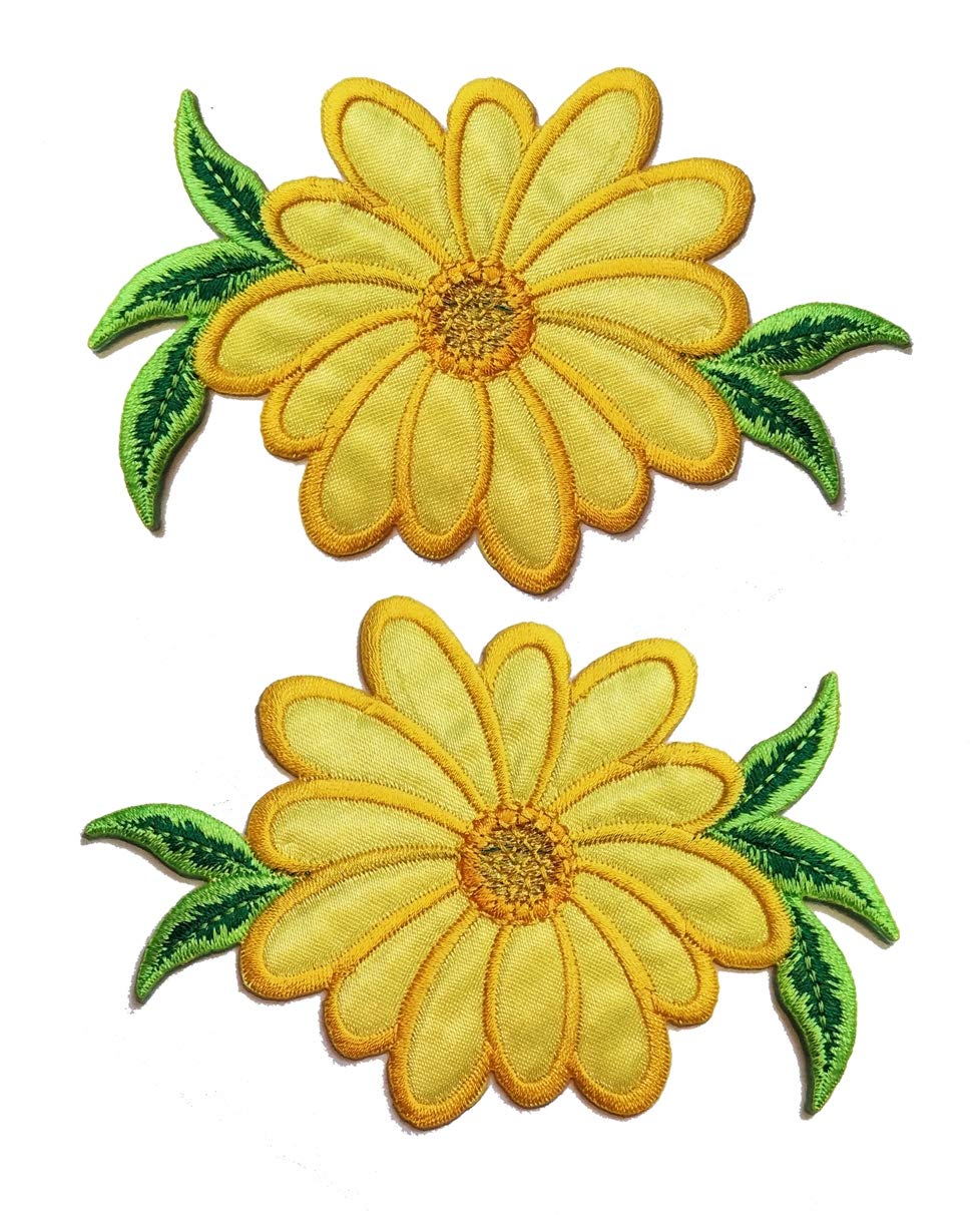 Nipitshop Patches Yellow Sunflower Lotus Flowers Embroidery Patches Sew On Patches Flower Applique for Clothes Jackets T-Shirt Jeans Skirt Vests Scarf Hat Backpacks