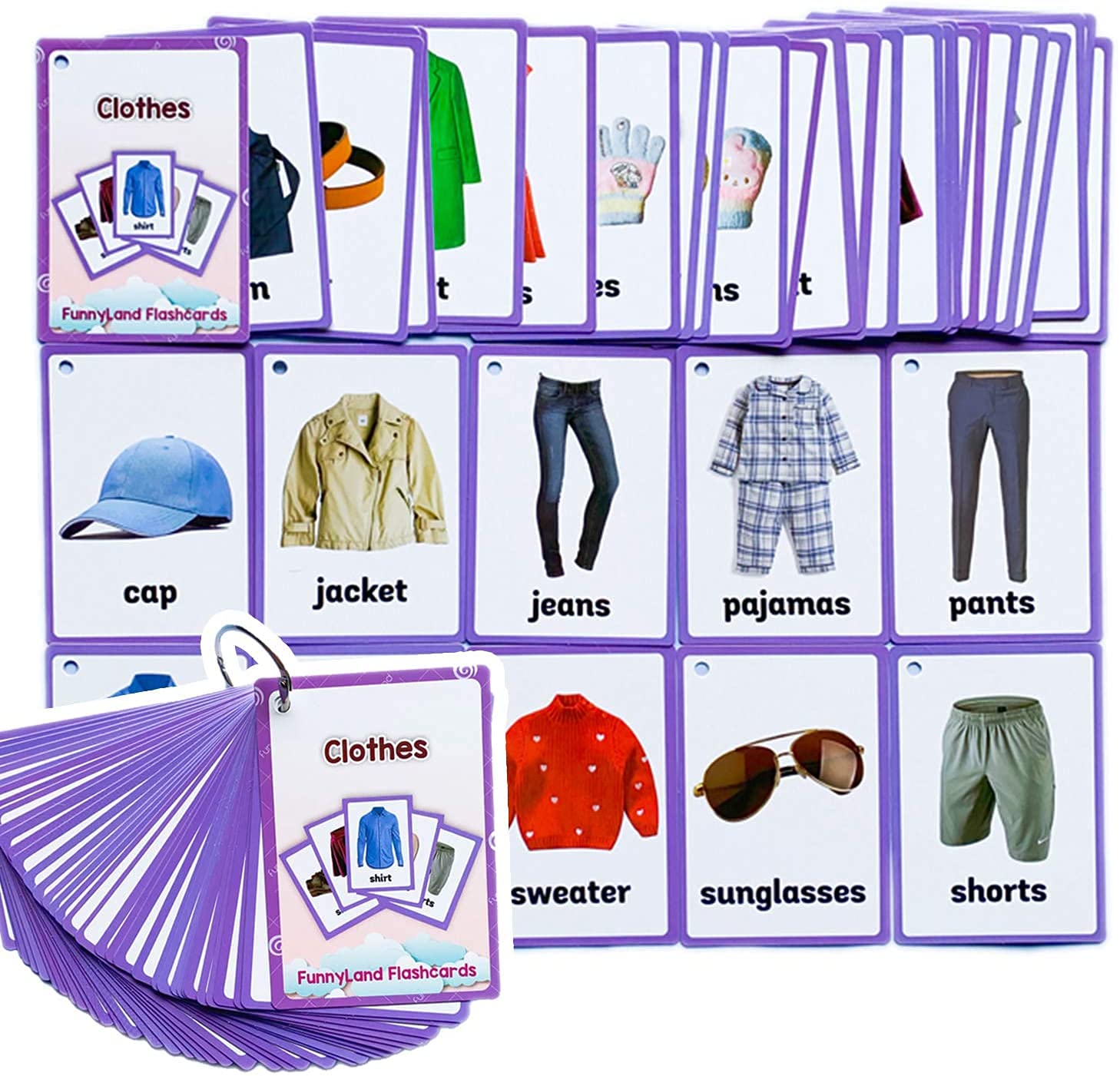 HONTOUSIP 34 Pcs Clothes Flash Cards for Toddler | Special Educational Learning Routine Cards Set | Perfect for Kindergarteners/Teacher/Autism Therapists Tools(4.33x 3.0in)