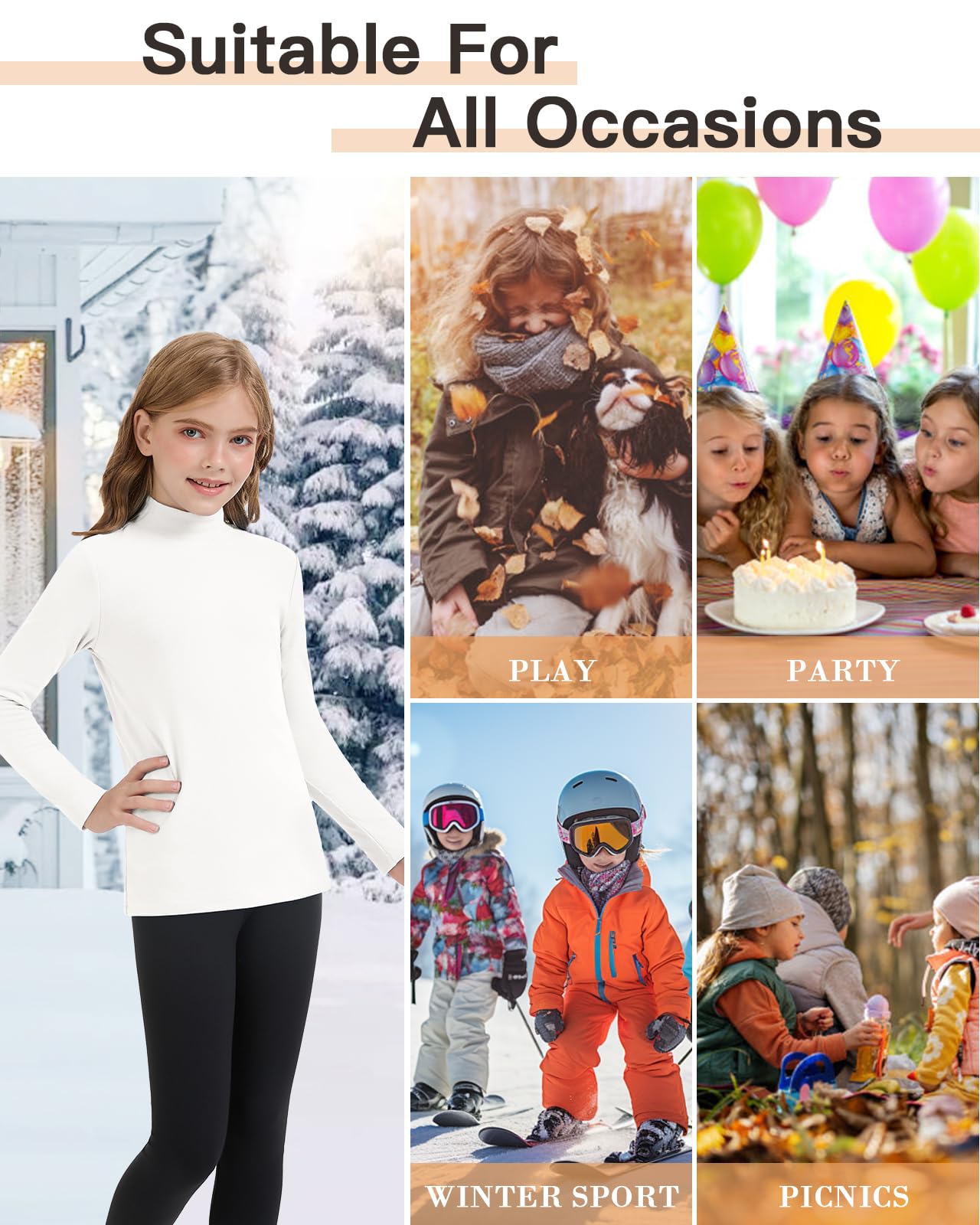 WOWENY Maglietta termica per bambini, a maniche lunghe, calda, unisex, a collo alto, a collo alto, per bambini, per l'inverno, da 6 a 14 anni