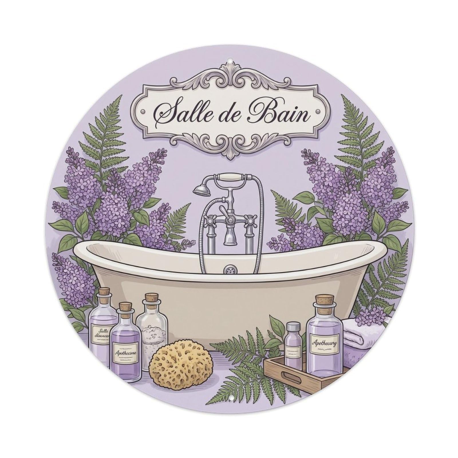 Bathroom Lilac Floral Bathroom Metal Tin Sign
