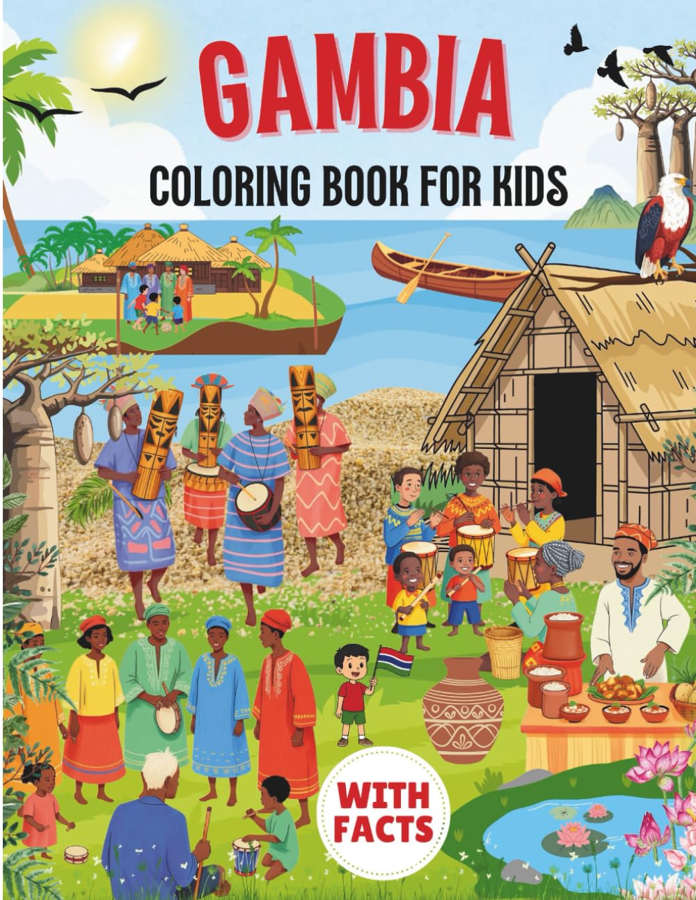 Gambia coloring book for kids with facts