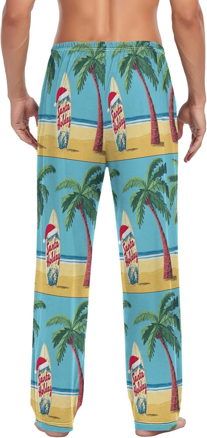 Christmas Winter Men's Pajama Pants Christmas Palm Tree Tropical Leaf Beach Super Soft Lounge Pajama Bottoms with Pockets,L - Image 2