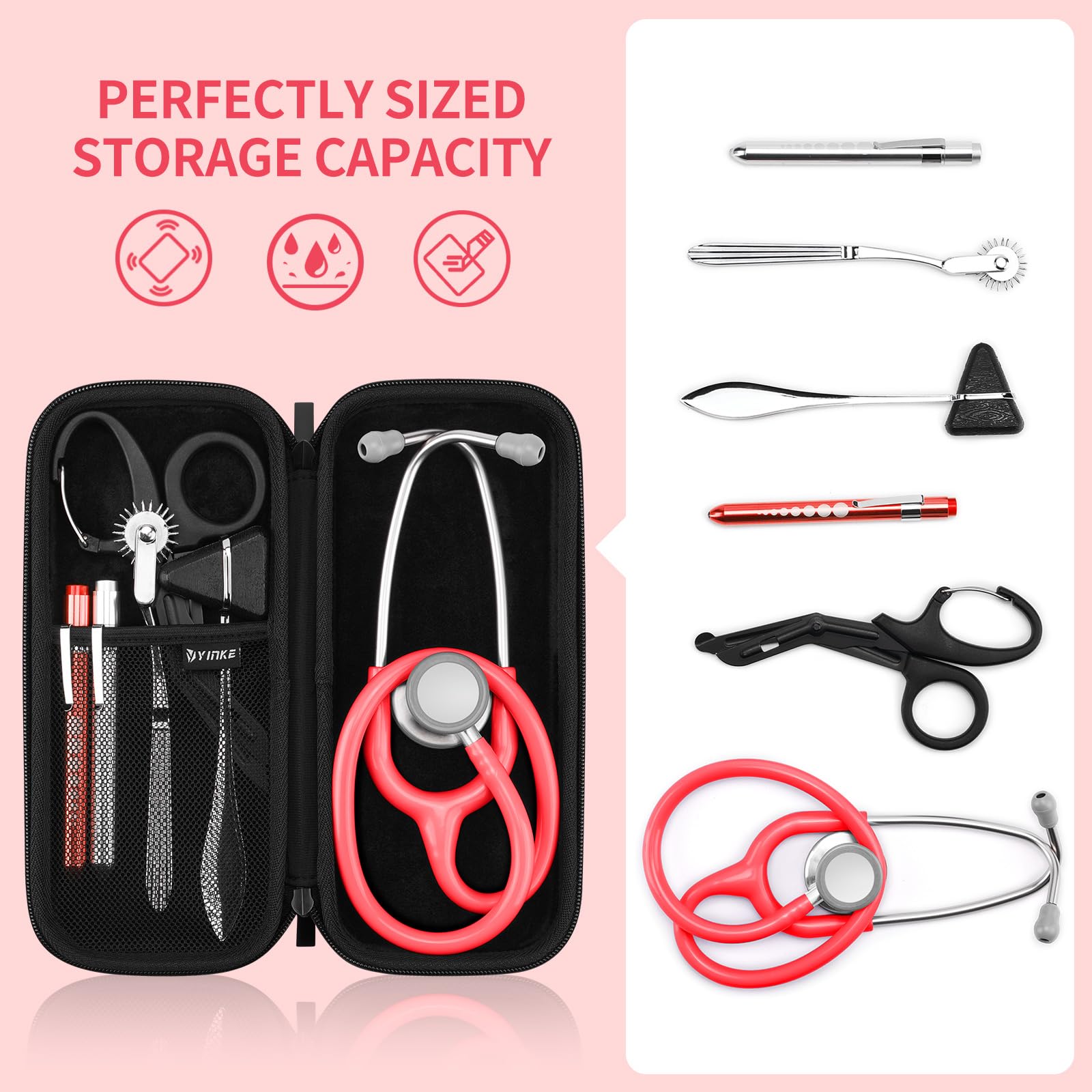 Yinke Profesjonalny stetoskop twardy futerał do Littmann Classic III/MDF/ADC akcesoria do pielęgniarek przenośny kompaktowy, odpowiedni do neurologicznych nożyczek do młotka i latarki