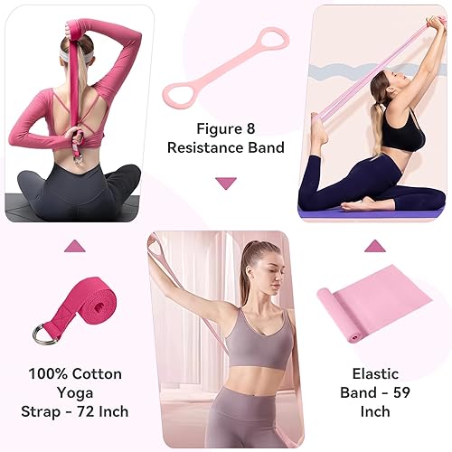 Miniatura 8 de HASHMUST Kit de anillos de pilates de 12 piezas para mujer, equipo de entrenamiento en casa con círculo mágico, mini pelota de ejercicio, bandas de