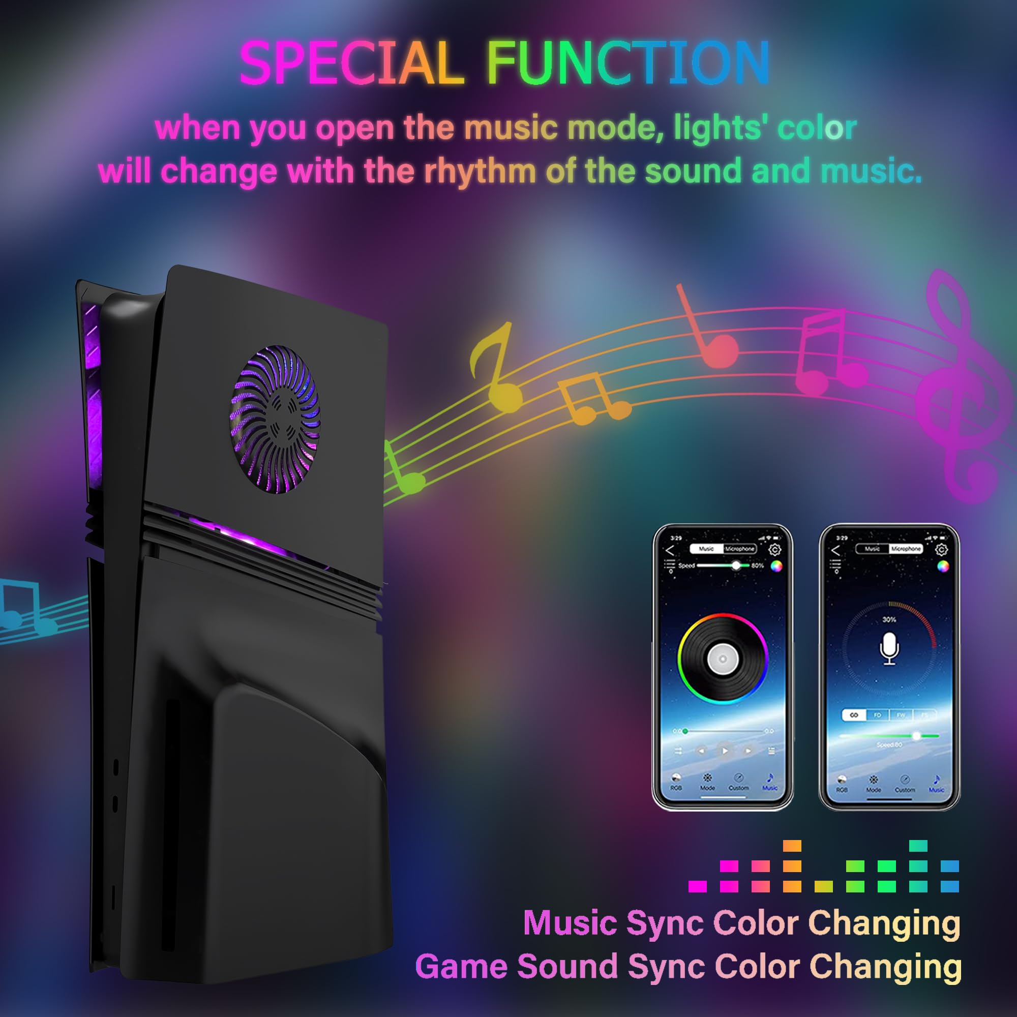 Faceplate für P5 Pro Disc Edition mit RGB-Lichtstreifen und Staubfilter mit Kühlungsöffnungen DOBEWINGDELOU 400+ Effekte LED-Lichtring Konsole Faceplate Abdeckung DIY Dekoration Kit Zubehör Schwarz