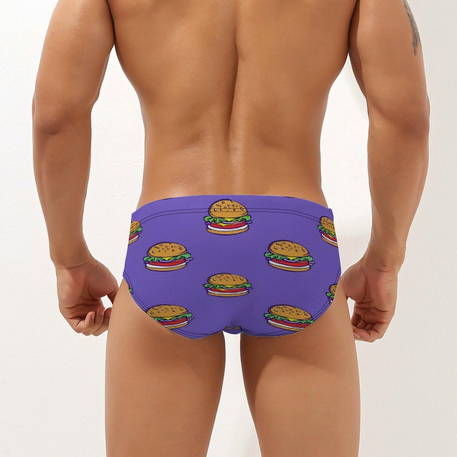 Hamburger Mens Swim Briefs Bikini Swimwear Print Beach Shorts Sexy Swimsuit M