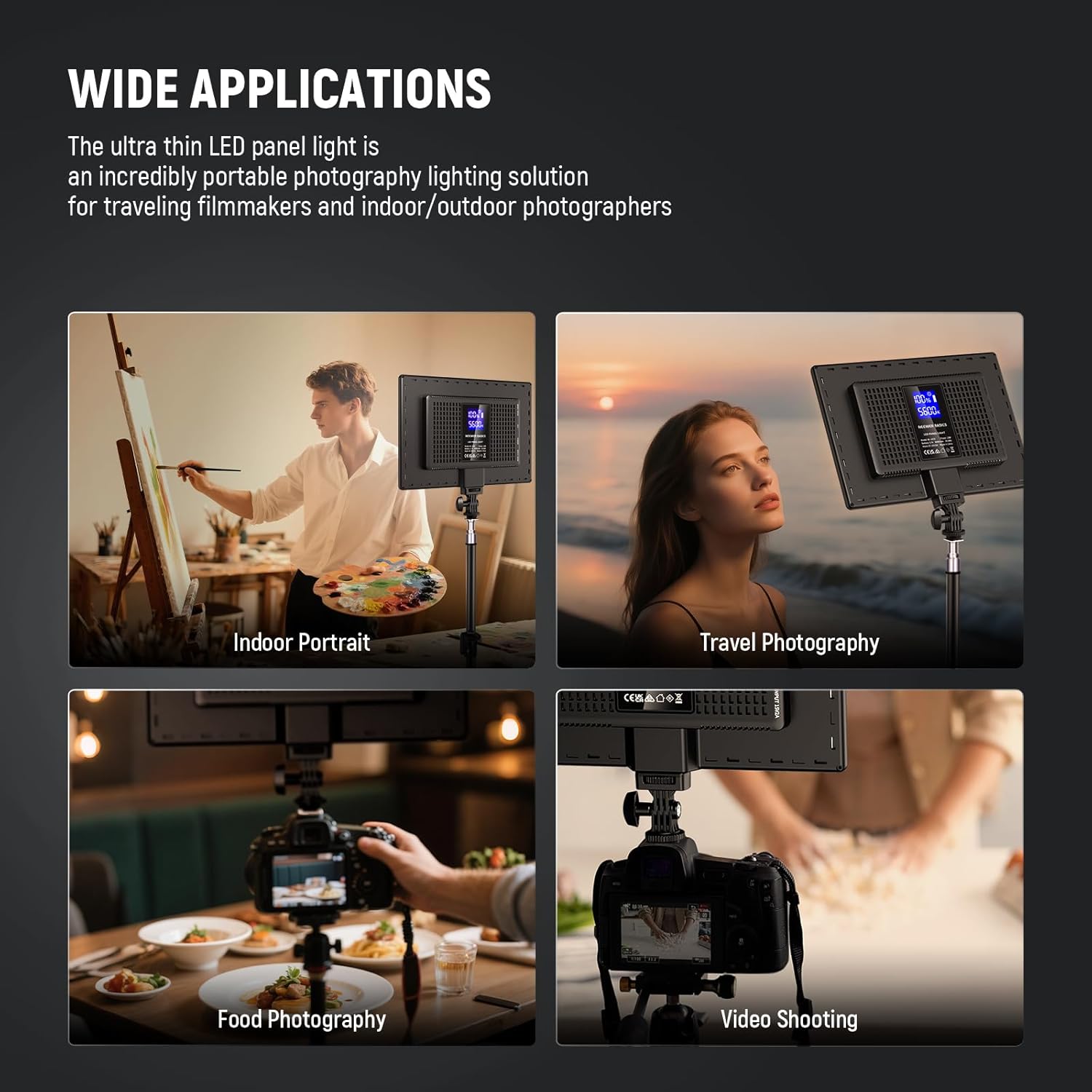 NEEWER BASICS 13" LED Video Light Panel, 2 Pack Studio Lighting Kit with Tripod Stands, Bi Color Photo Key Light for Streaming Photography Podcast Recording, 2400Lux 3200-5600K CRI97+ 8000mAh, NL-192B