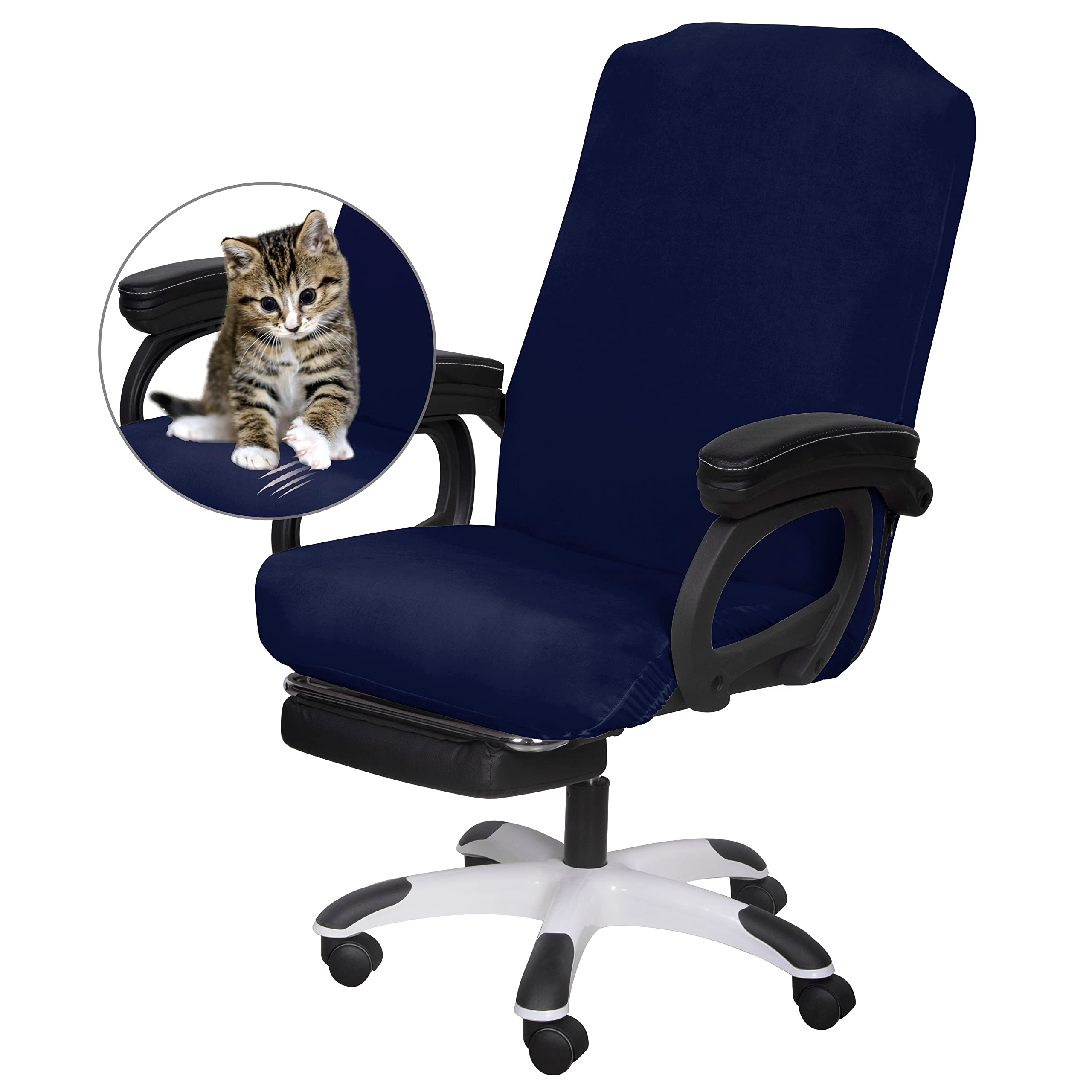 SARAFLORA Office Chair Cover- Large, Navy- Removable Computer Chair Covers for Office Chair with Zipper for Universal Rotating Chair Desk Chair Cover High Back Chairs Seat Washable Protector for Pets