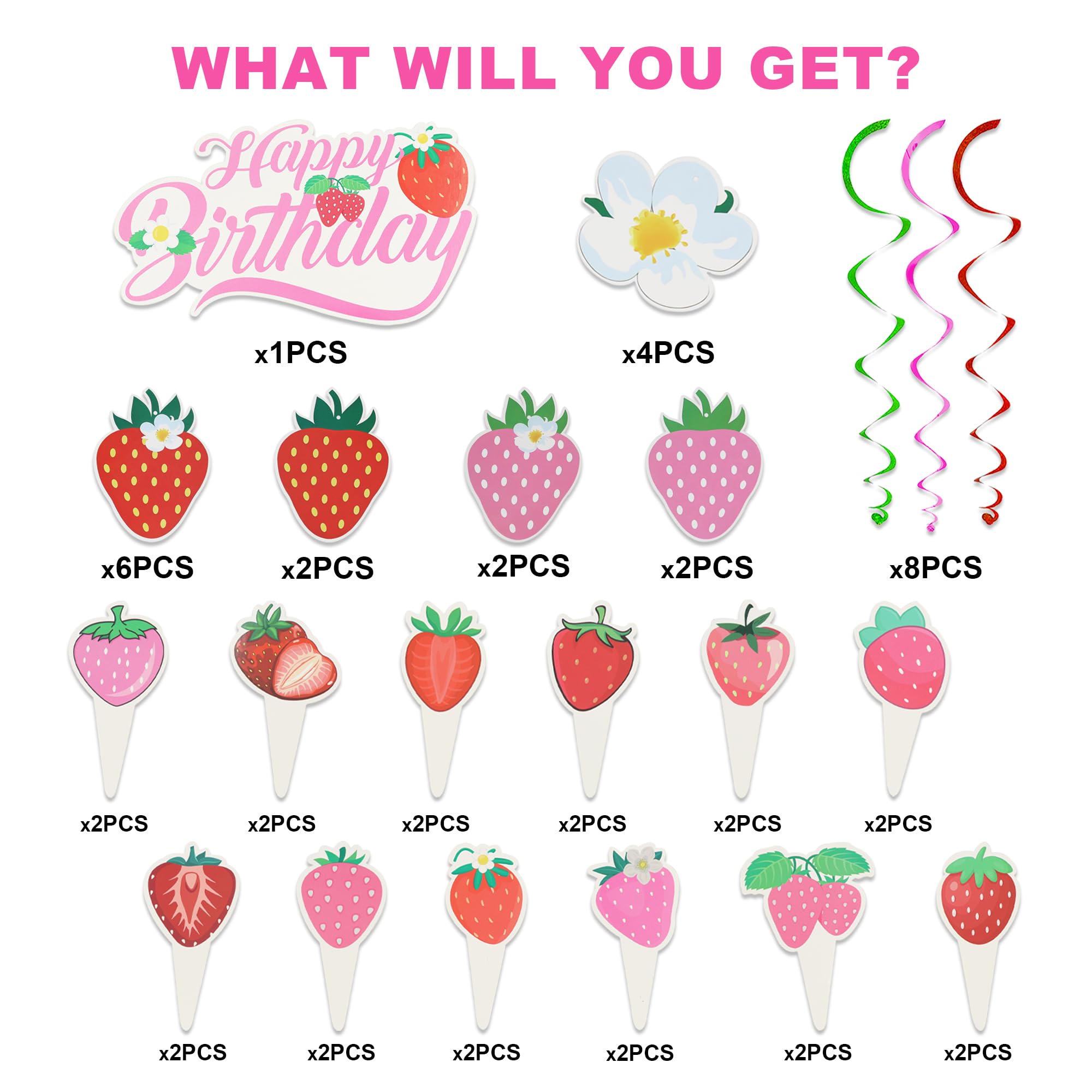 Cheereveal 25 decorazioni per torte e cupcake, a forma di fragola, con scritta A Berry Sweet Baby is on the Way, a tema frutti di bosco, decorazioni per feste