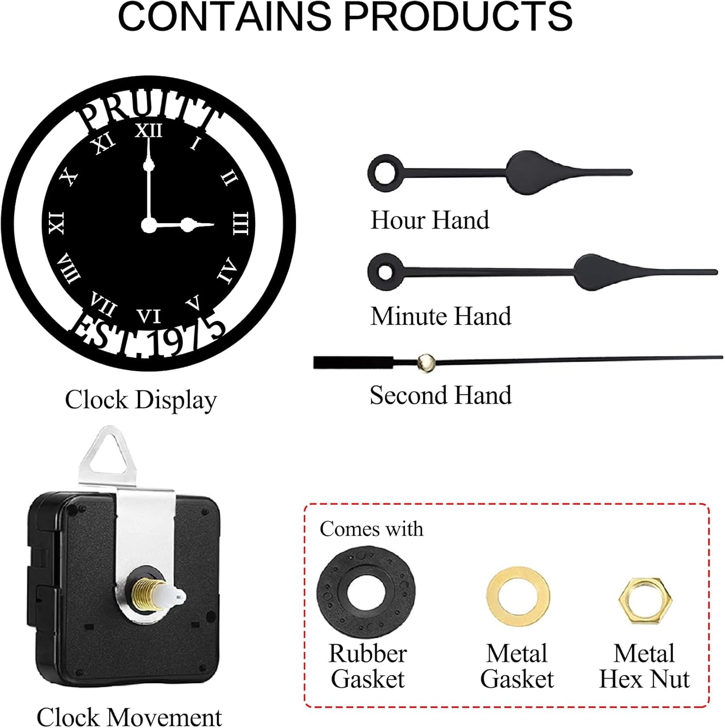 Custom Metal Family Name Clock for Walls - Personalized Valentine's Day Gift for Living Room, Bedroom - Housewarming Gift (A)