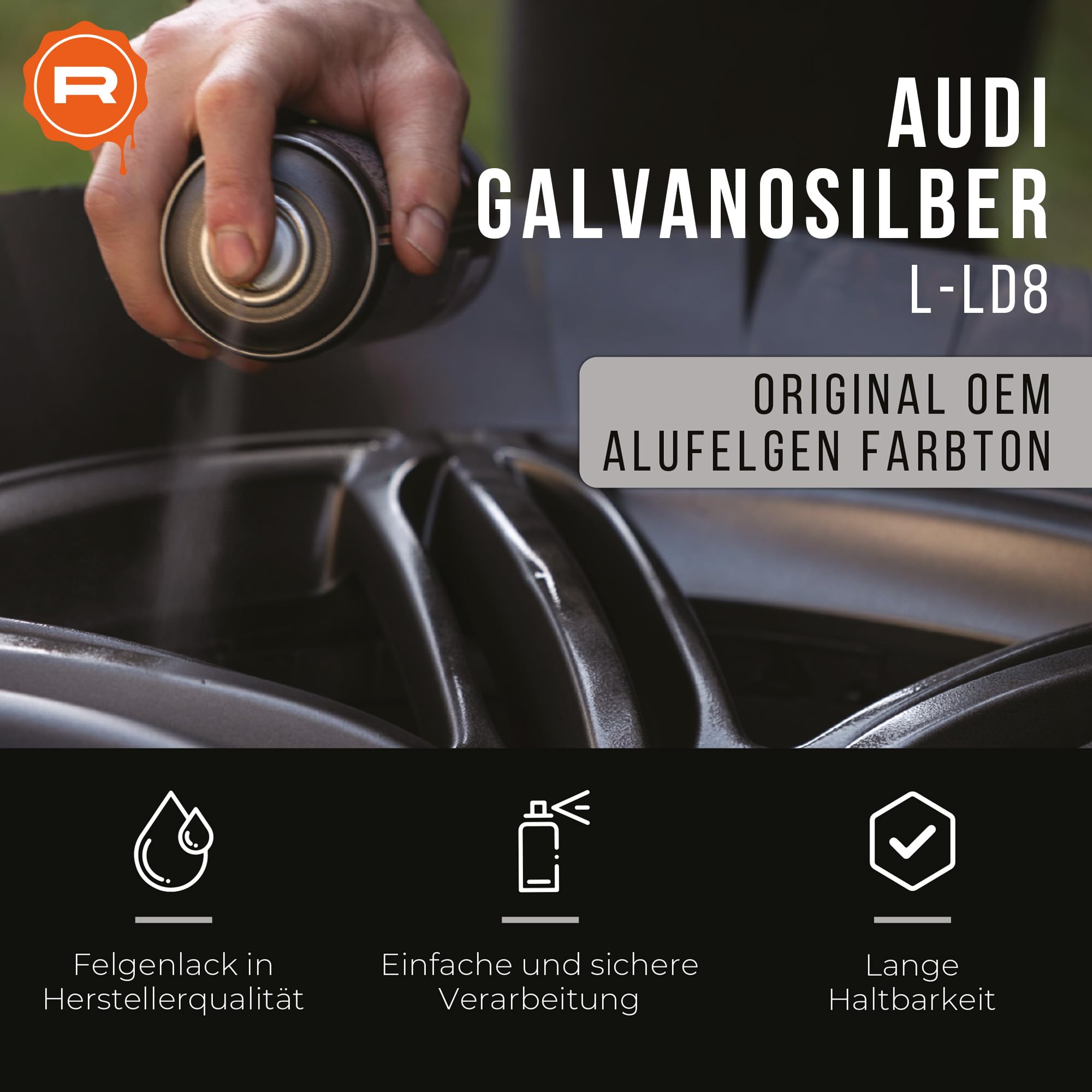 Felgenlack | passend für Farbton AUDI galvanosilber L-LD8 | High Solid | 1K Original OEM Felgenlack | Lackdose 1000 ml | für Reparatur- als auch Komplettlackierung
