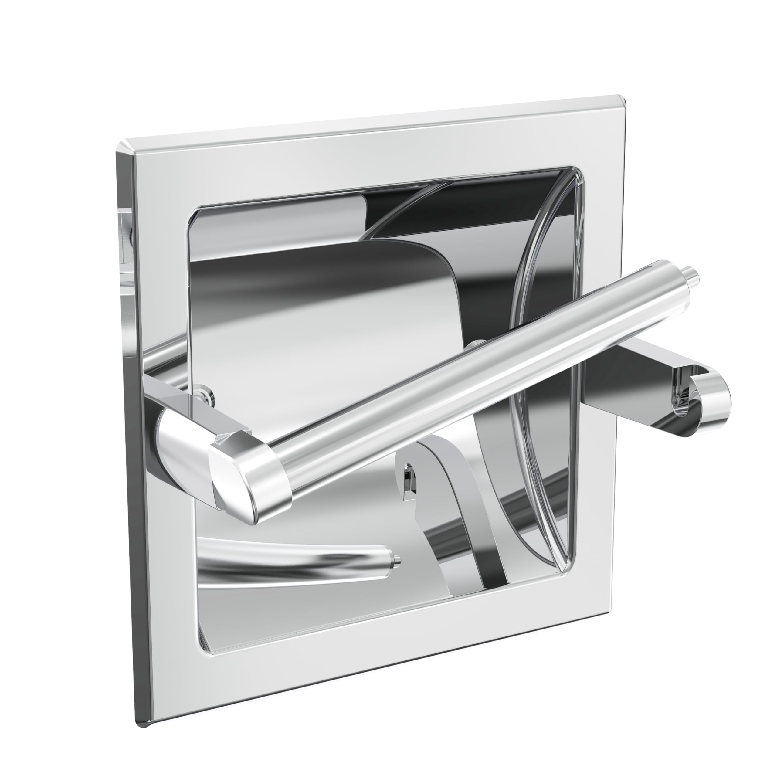 WZKALY Polished Chrome Recessed Toilet Paper Holder, Bathroom Wall Mount Recessed Pivoting Toilet Tissue Roll Paper Holder Include Rear Mounting Bracket 676-C