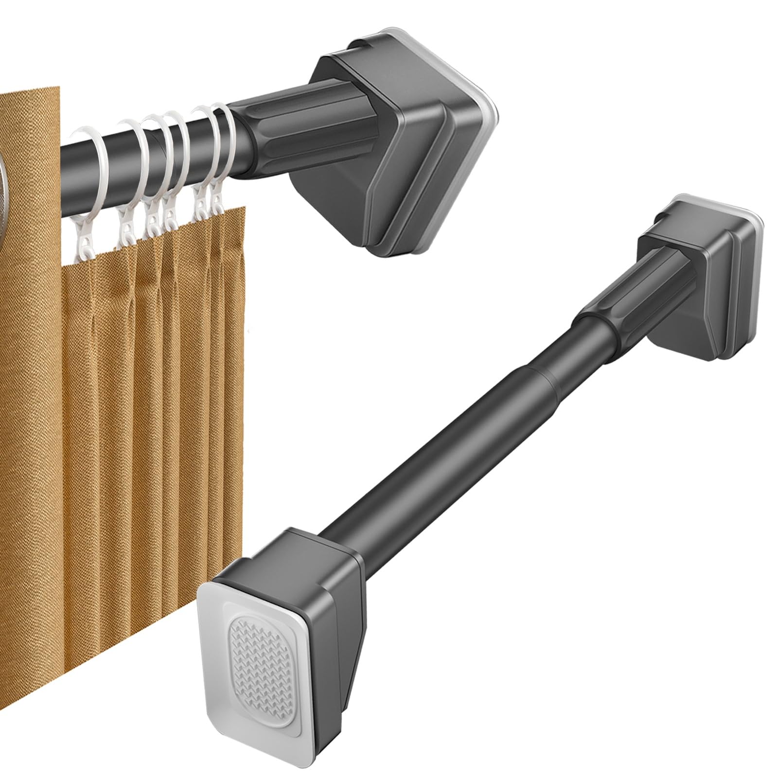 WQPMNYG Extendable Tension Shower Curtain Rod - No Drill, Adjustable 40-500cm, Ø25mm Spring Curtain Pole for Net Curtains - Gray (310-400cm)