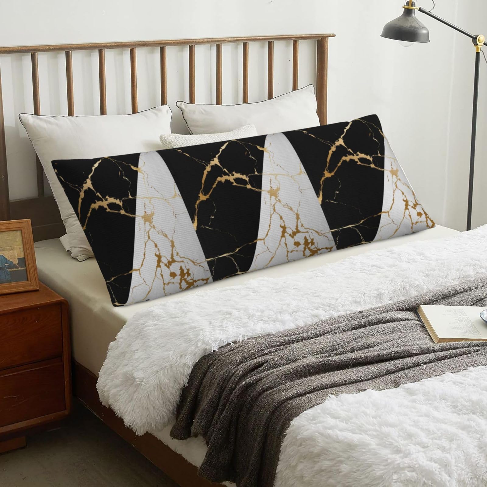 Luxury Gold Marble Abstract Black And White, Body Pillow Cover with Zipper,Long Body Pillowcase 20 x 60 in