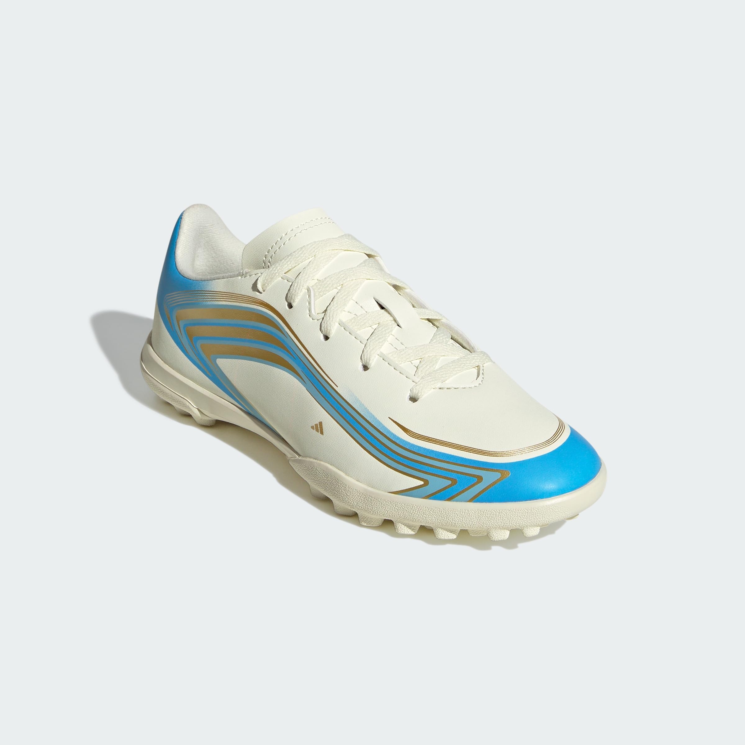 adidas Uniseks - dzieci F50 Messi Club Turf Football Kids Shoes, ivory/semi blue burst/icey blue, 37 1/3 EU
