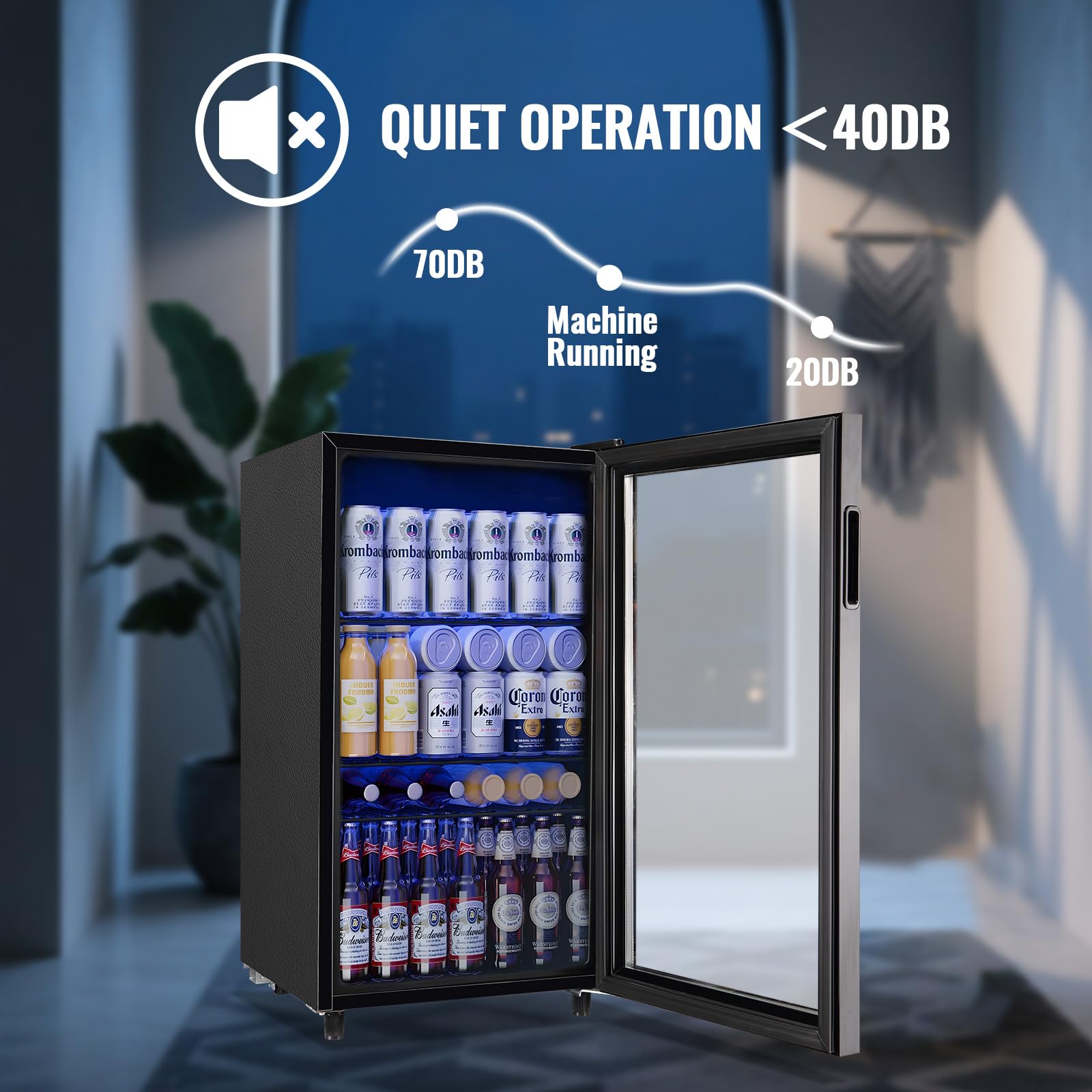 Tacool 3.5 Cu.Ft Beverage Fridge Mini Refrigerator Soda Cooler Glass Door Featuring LED Light & Adjustable Shelves,7 Modes Ideal For Apartment, Office, Dorm on Fridge.com - View 6