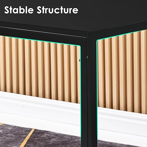 Miniatura 4 de Farini Mesa de comedor negra para 4-6 personas, mesa de comedor rectangular de madera de 47 pulgadas y marco de metal para el hogar, cocina, comedor