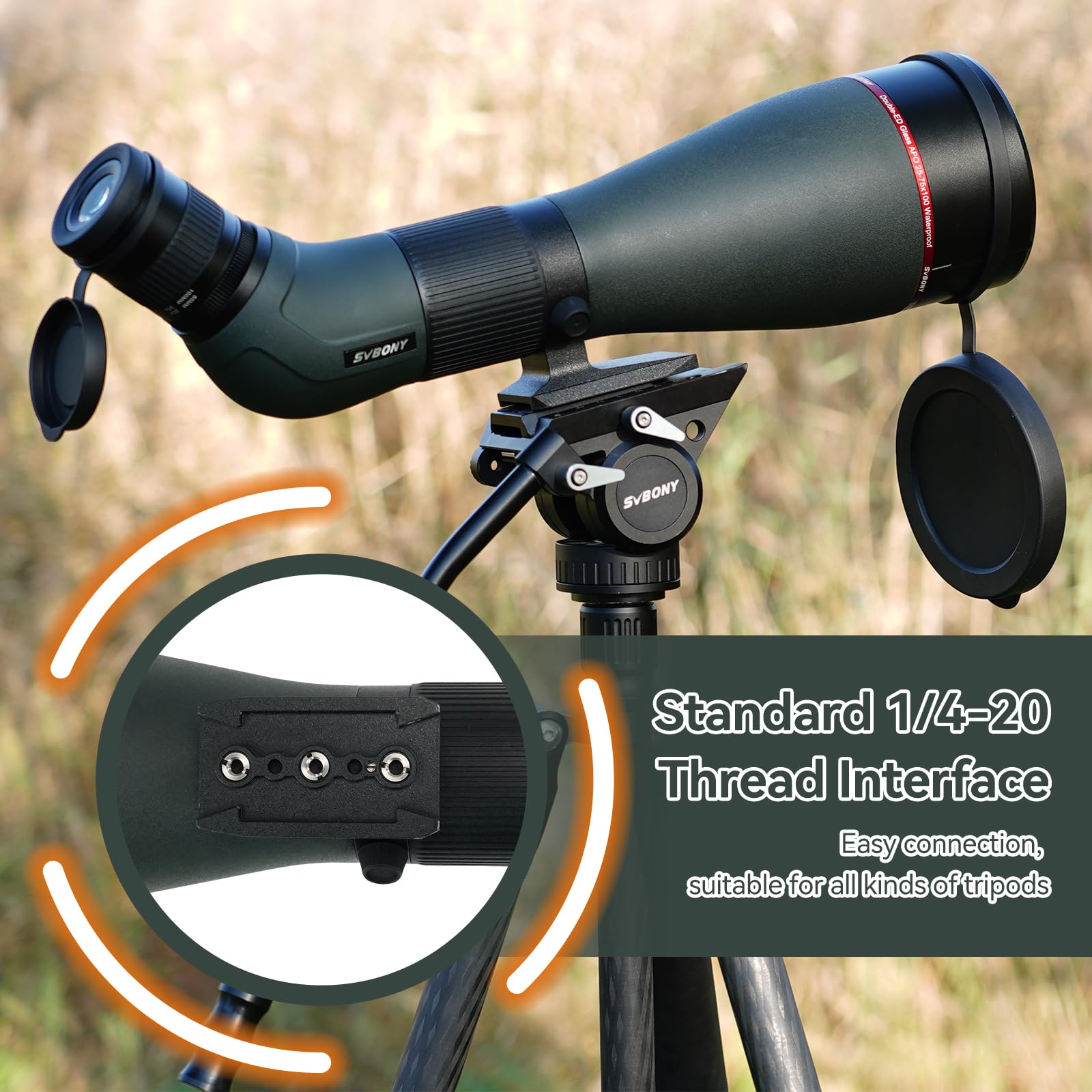 Svbony SA401 APO Lunety Obserwacyjne, 25-75x100mm Apochromatyczny Podwójny Obiektyw ED FMC, Digiscoping Kompatybilny z Kamerą Wi-Fi SC001, IPX7 Wodoodporny Dla Ptaków Oglądania, Strzelanie do Celów
