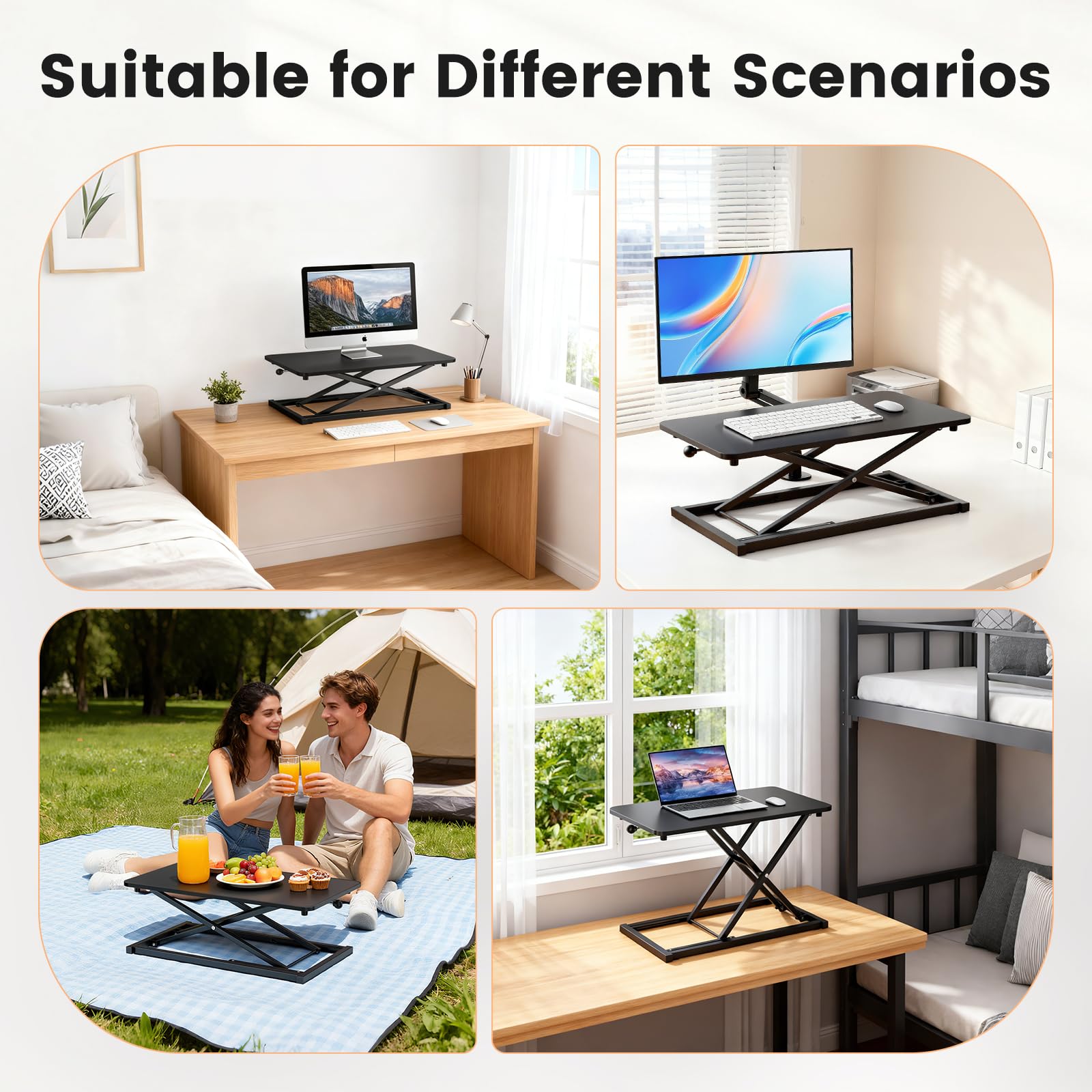 Convertitore da scrivania regolabile in altezza, 60 x 34 cm, supporto ergonomico per tastiera e mouse per scrivania, monitor da tavolo e supporto per laptop per l'ufficio di casa