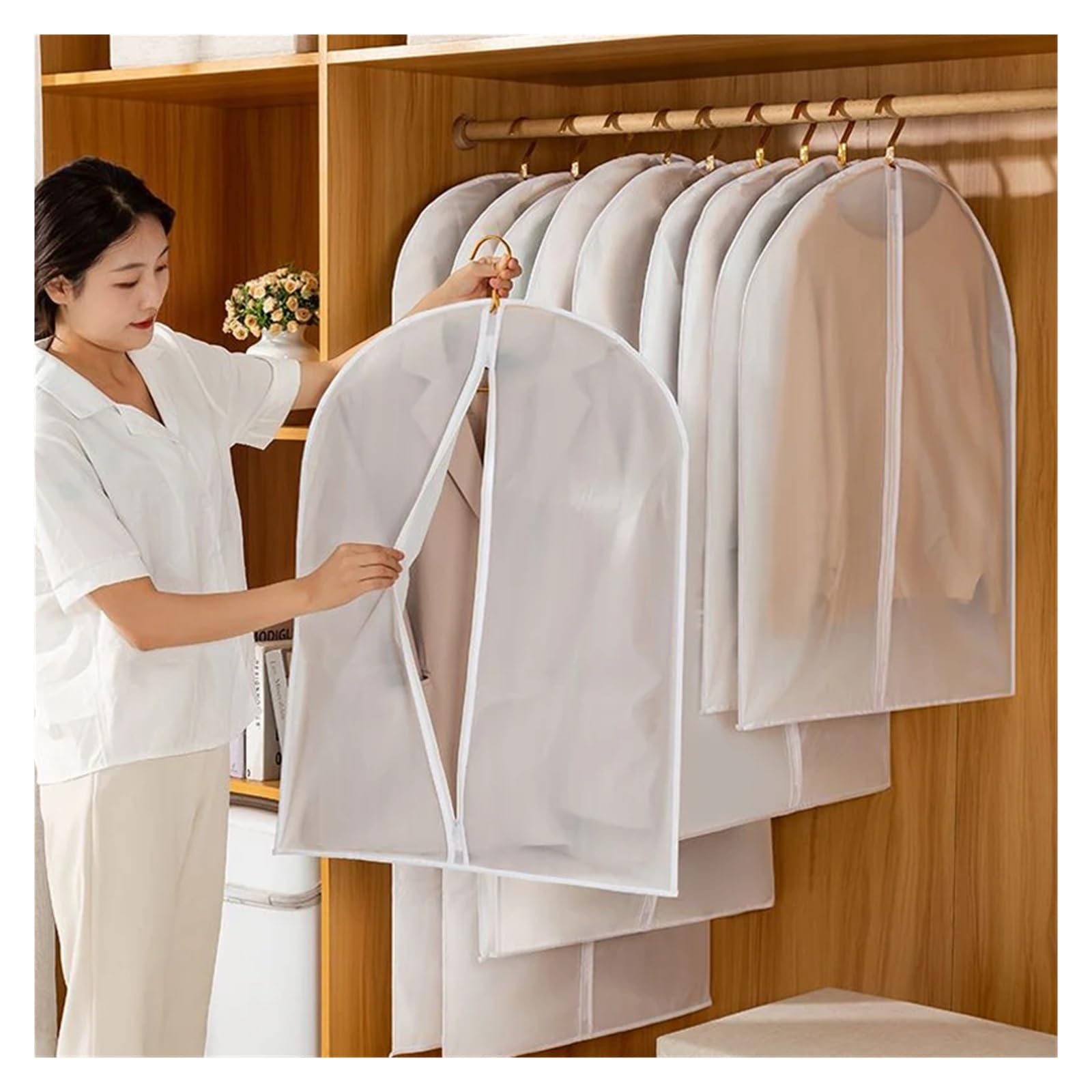 fundas para ropa 3Pcs Household Clothes Dust Cover Suit Jacket Dust-proof Storage Hanging Bag Wardrobe Clothing Organizing Protective(L-60x100cm)