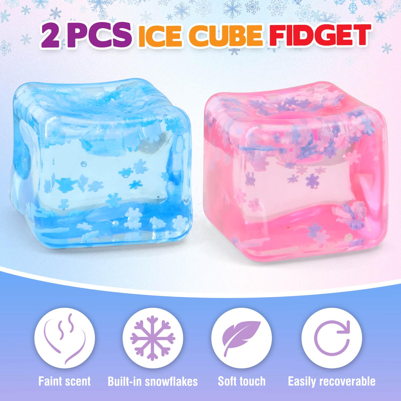 Chridark Ice Cube Fidget Toys for Adults Kids: 2 Pcs Sensory Squishy Fidget Toys Square Stress Balls Gifts for All Ages Adults Kids Teens Presents Anxiety Relief Stress Cube (Blue+Pink) - Image 2