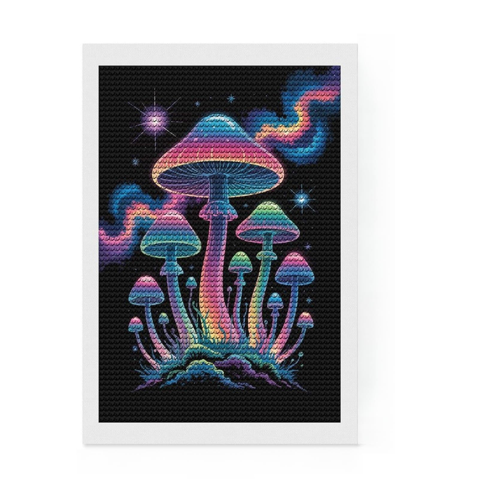 Junmoney Psychedelic Mushroom Garden Full Drill Diamond Painting Kit 8"x12", Bedroom Decor, for Craft Lovers, Mindful Craft Activity, Birthday Gift