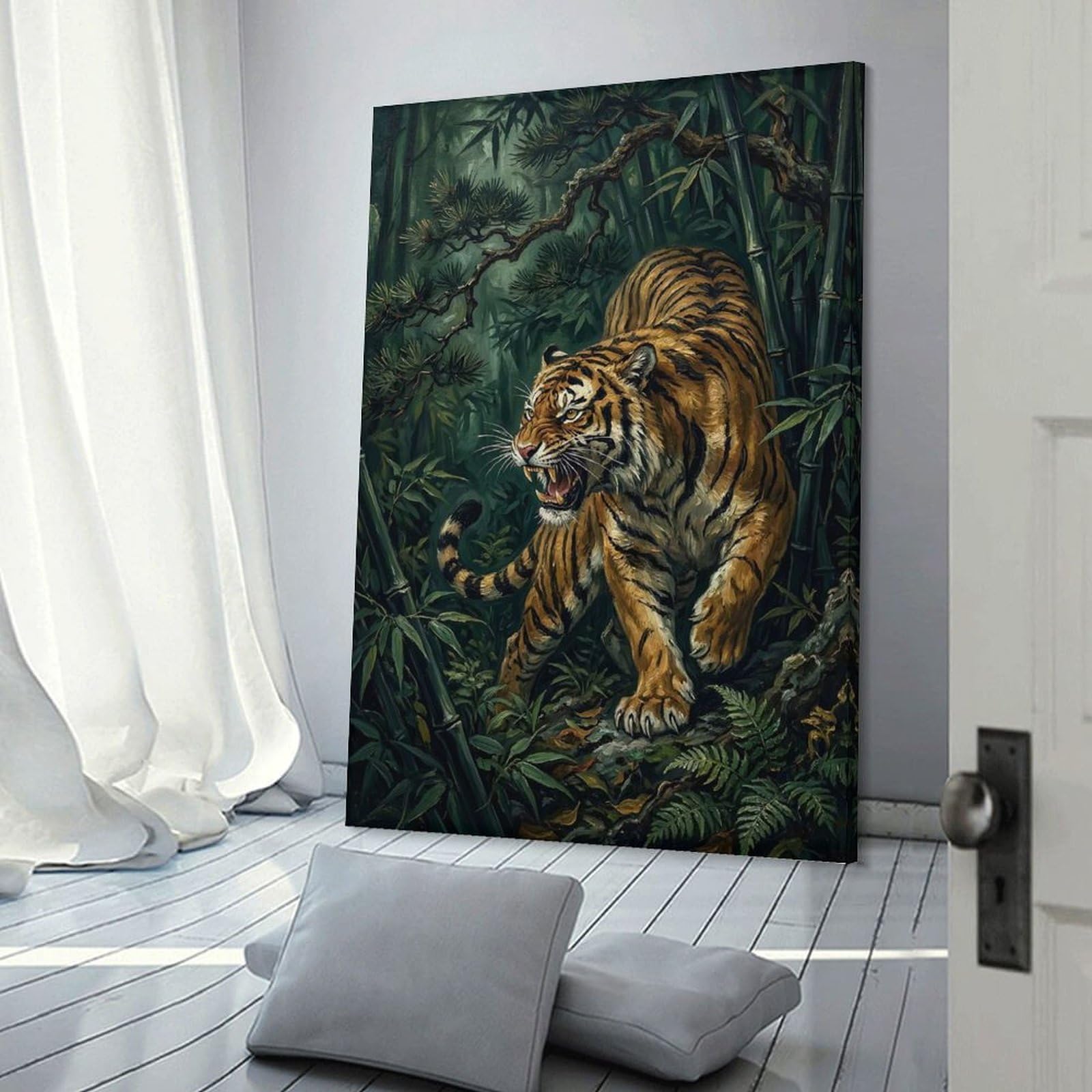 Junmoney Fierce Tiger in Bamboo Forest Decorative Wall Artwork, 08x12inch(20x30cm), for New Homes, Bedrooms Or Workspaces, Gift Idea for Housewarming And Birthdays