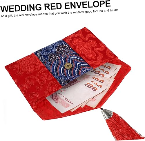 Miniatura 4 de LABRIMP Bolsa de boda Bao para sobre de tela bolsa de tarjetas Hong brocado de festival año nuevo bolsas de efectivo chinas borla y envoltura de
