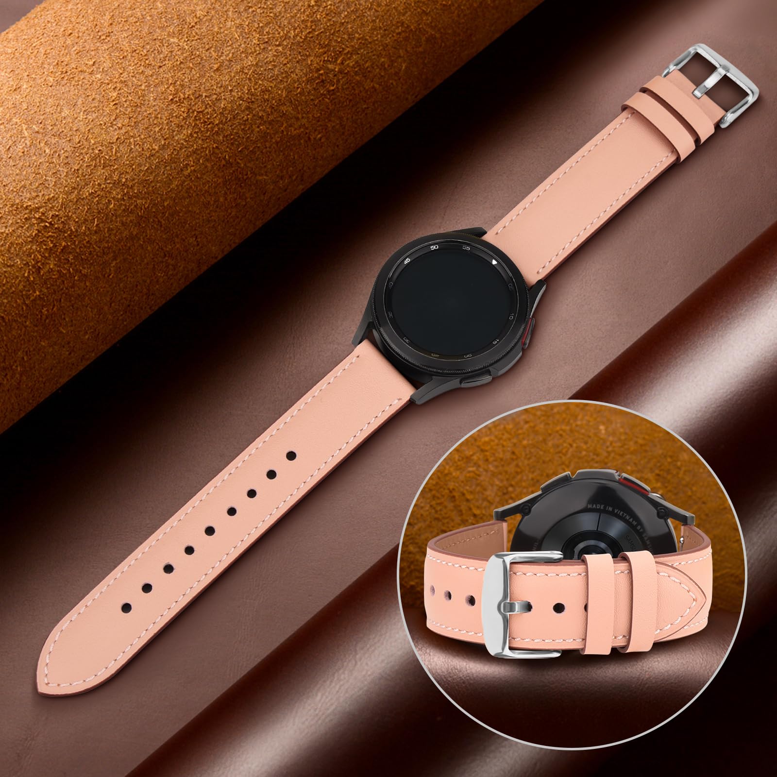 Leather Strap for Garmin Vivoactive 4s, Venu 3s/2s, Forerunner 255s/265s, Vivomove 3s - Image 4