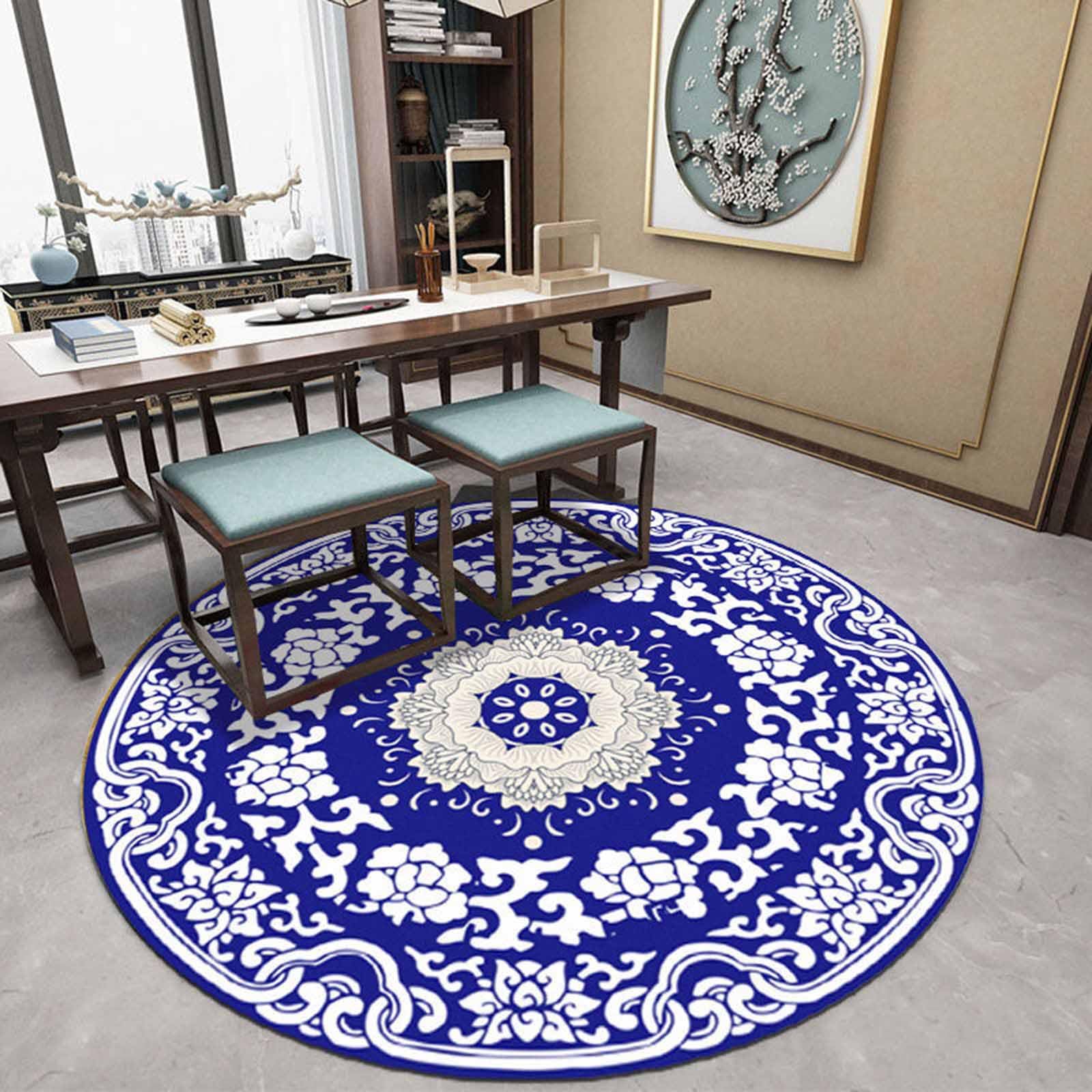 Tapis Ronds Gris Bleu pour Chambre à Coucher Salle de Jeux Salon Tapis orientaux Classiques très Grands Petits 60cm 80cm 100cm 120cm 140cm 160cm 180cm 200cm